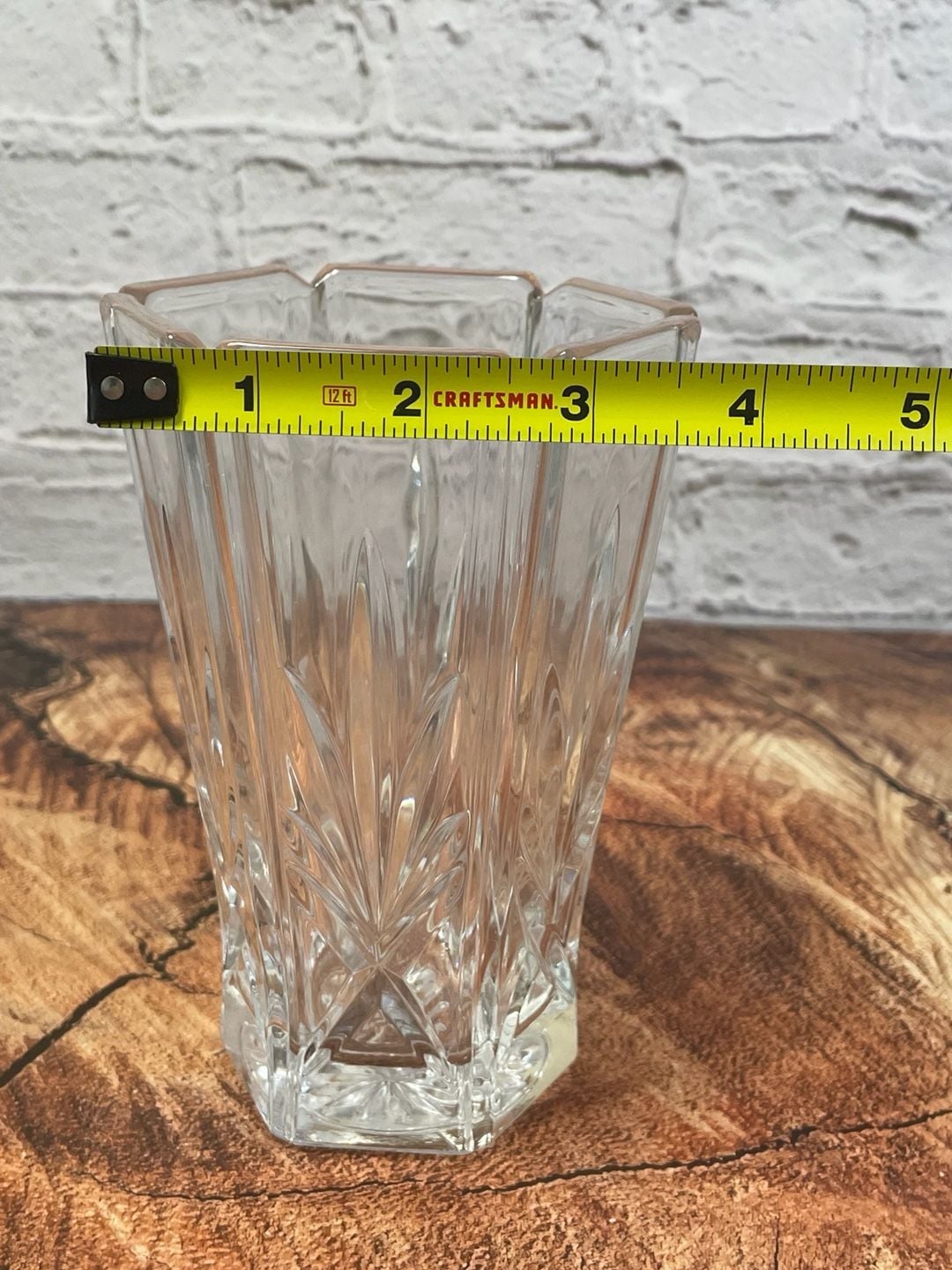 Wedgwood Crystal Vase Star Cut 6 Inch Hexagonal Heavy Clear Glass 6
