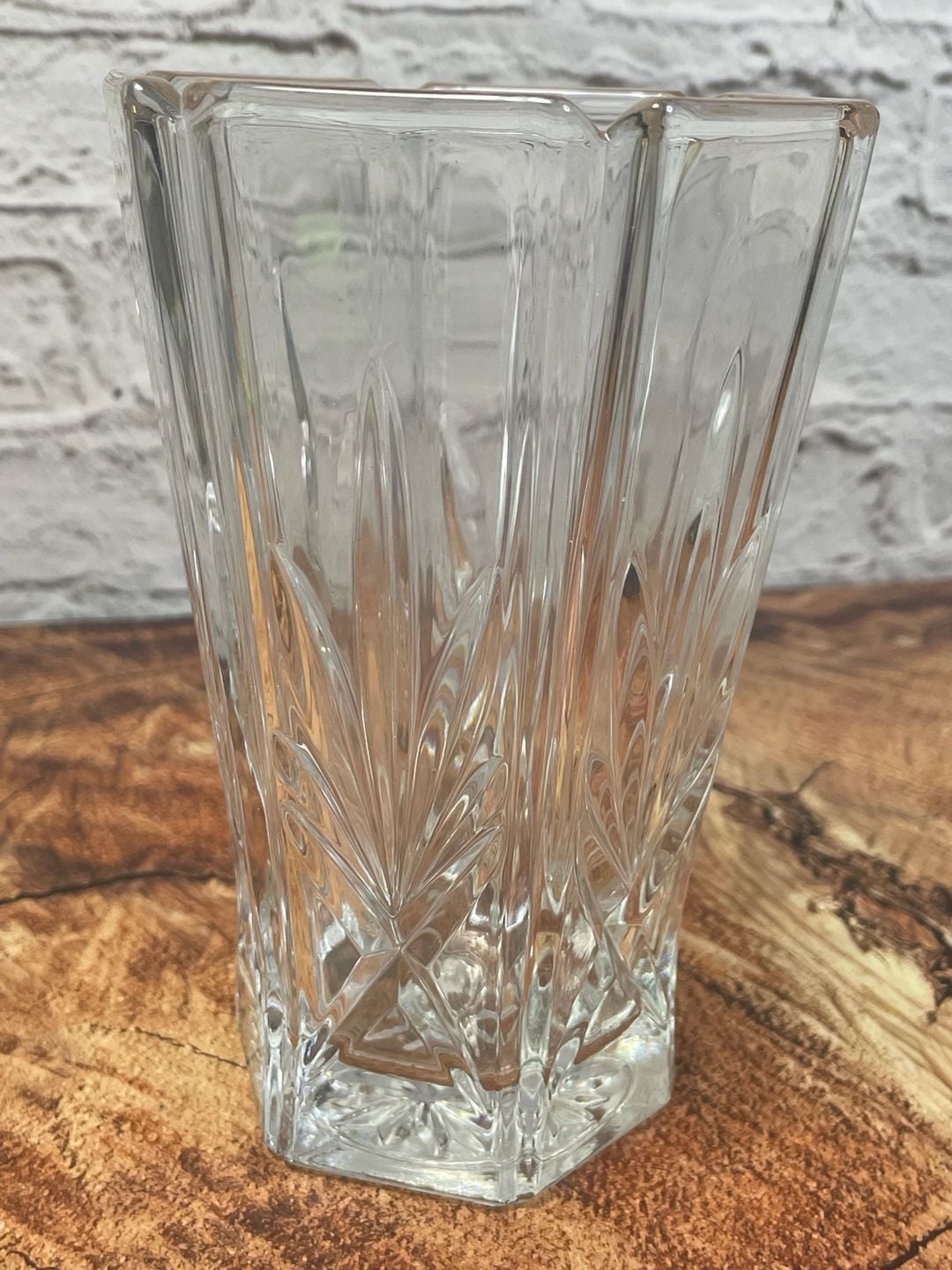 Wedgwood Crystal Vase Star Cut 6 Inch Hexagonal Heavy Clear Glass 8