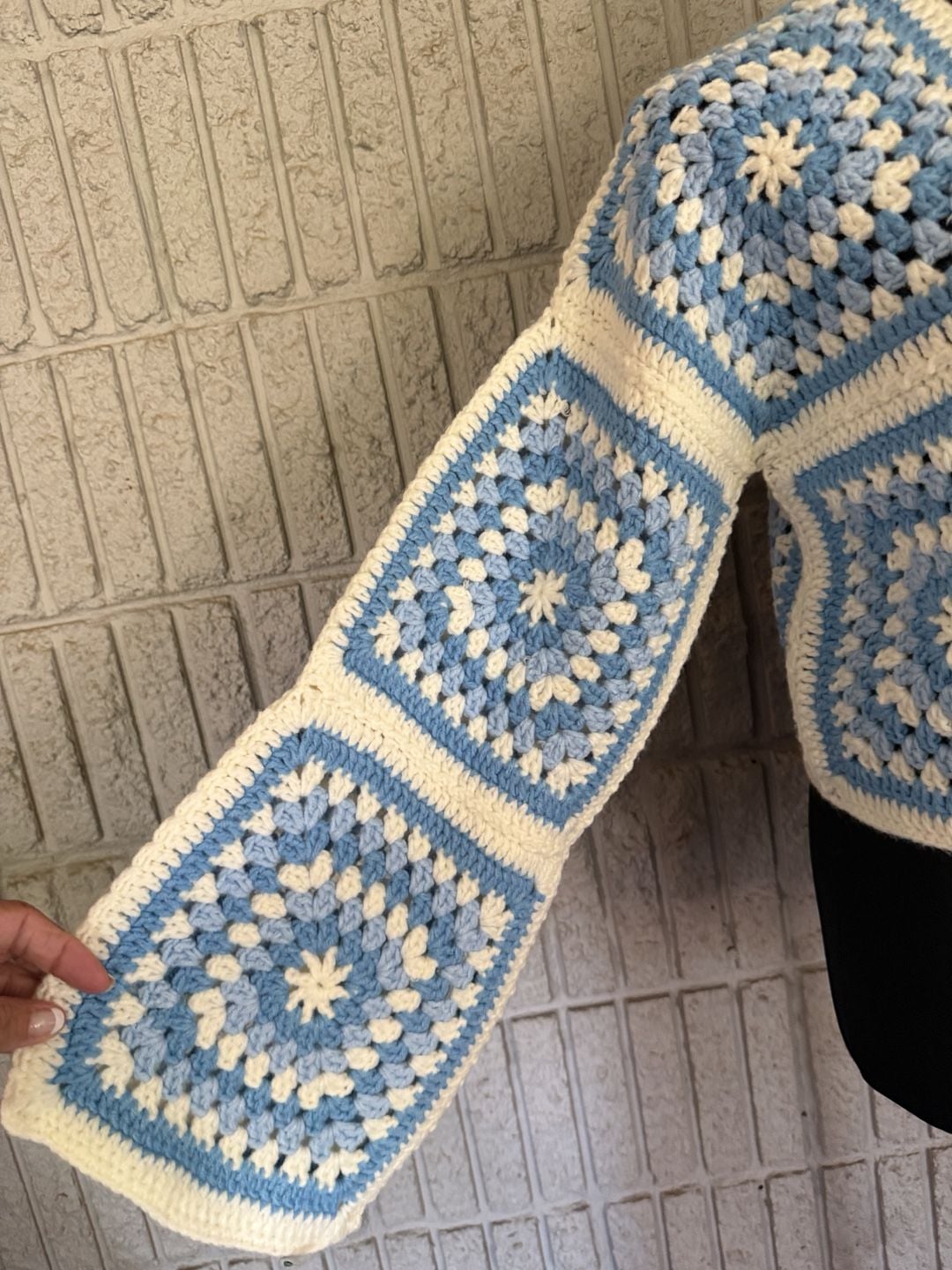 911 Beulah Granny Square Crochet Cardigan Blue White 3