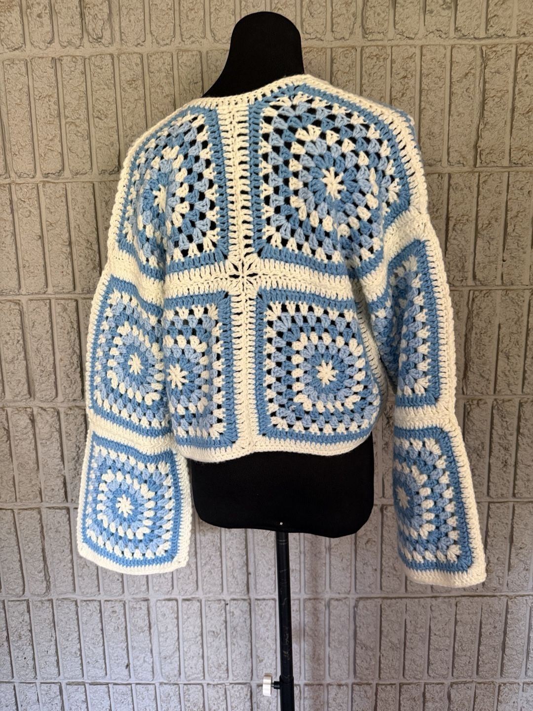 911 Beulah Granny Square Crochet Cardigan Blue White 5