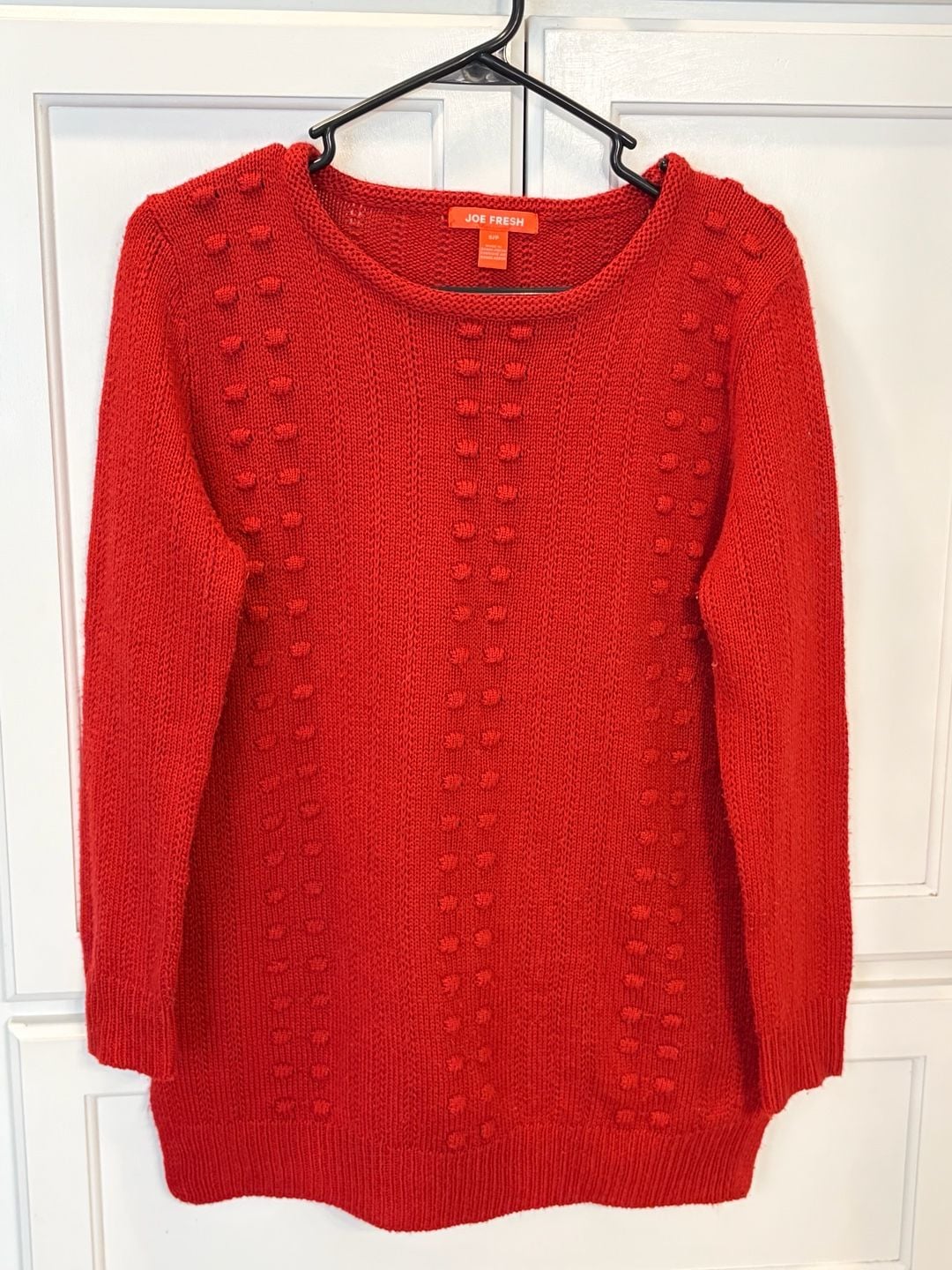Joe Fresh Women’s Small Red Bobble Knit Sweater Textured Pullover Cozy Crewneck 2
