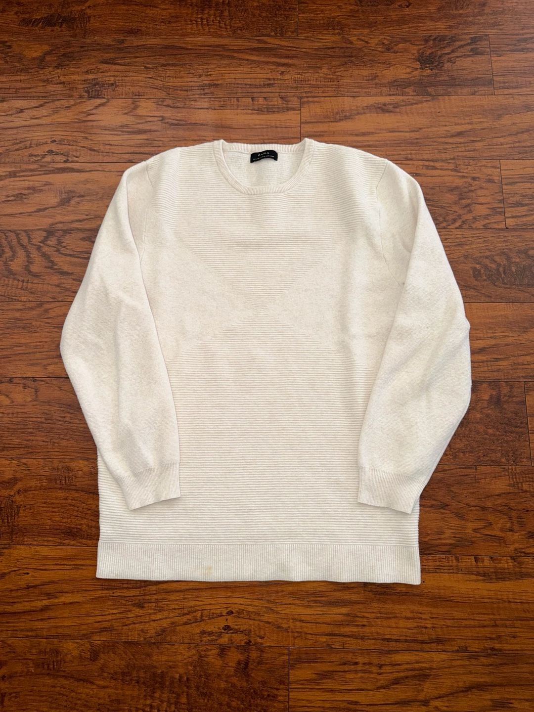 Zara Textured Knit Crew Neck Sweater Off White 2