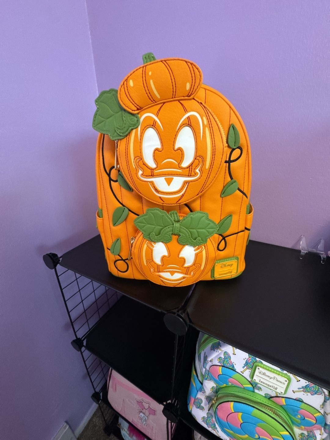 Loungefly Disney Donald & Daisy Jack-o'-Lantern Glow Mini Backpack NWT 2