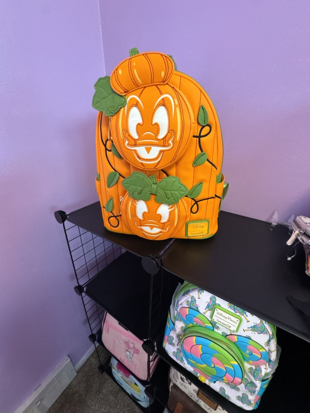 Loungefly Disney Donald & Daisy Jack-o'-Lantern Glow Mini Backpack NWT 3