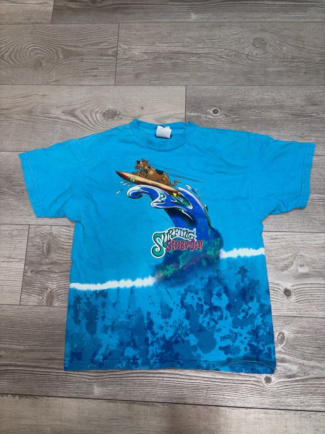 Cartoon Network Scooby-Doo Surfing T-Shirt Small Blue Tie-Dye Vintage 2000 1