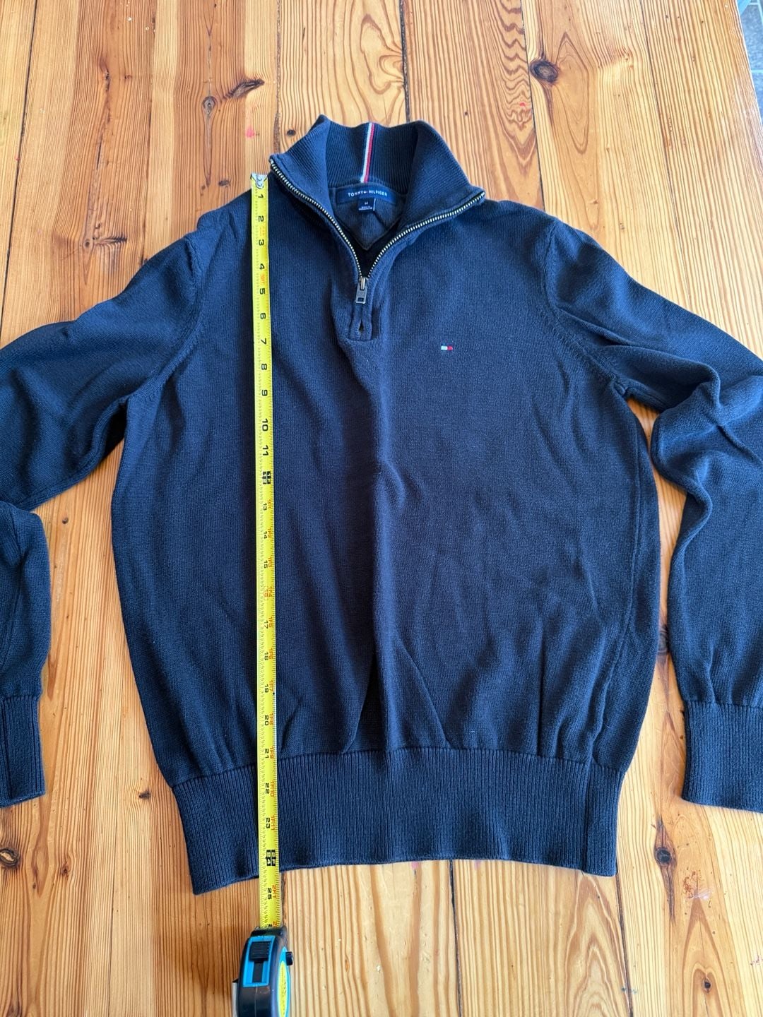 Tommy Hilfiger Quarter-Zip Sweater Size M Black Cotton Mock Neck Pullover 7