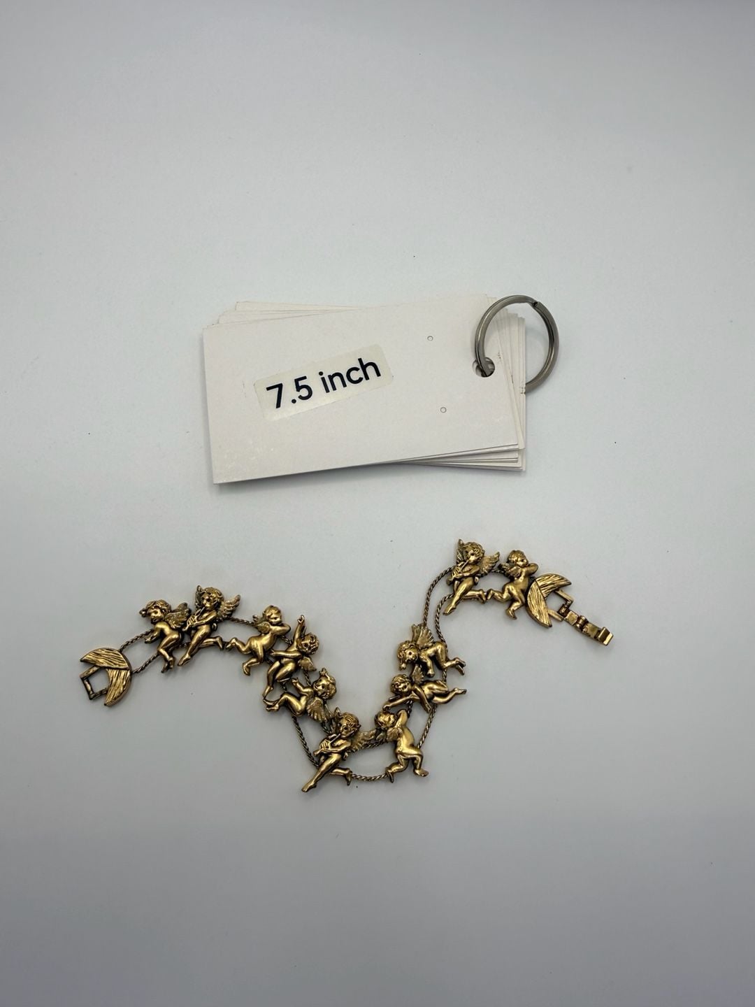 Vintage Gold Tone Cherub Angel Charm Bracelet Size 7.5 3