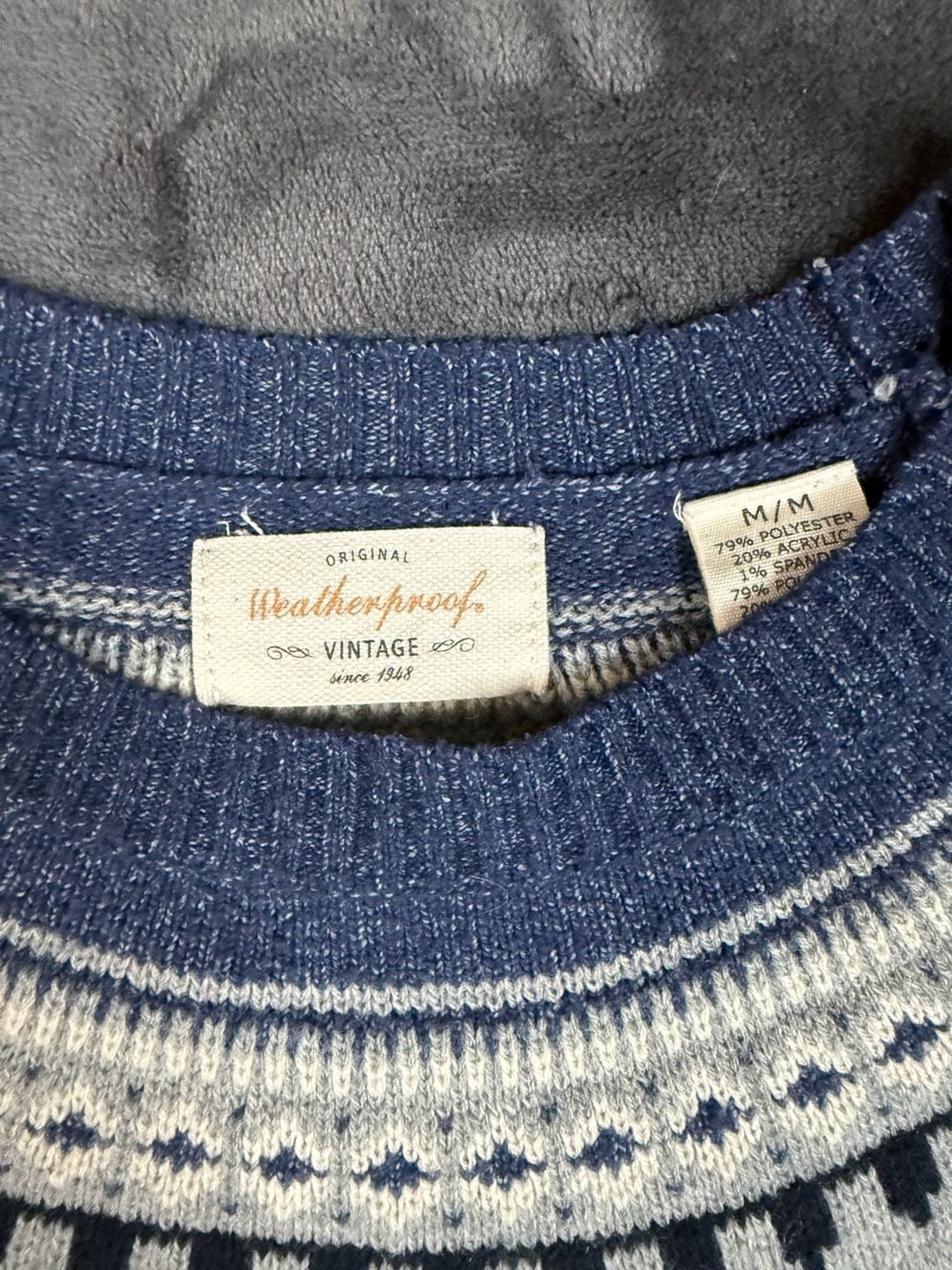 Women’s Weatherproof Vintage Fair Isle Crewneck Sweater Size M Blue#174 4