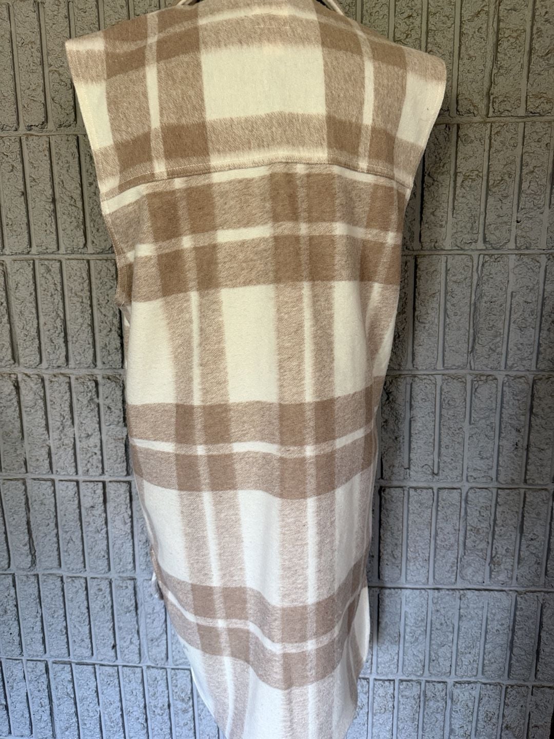 912 H&M Plaid Long Vest Size S Beige Cream Sleeveless 3