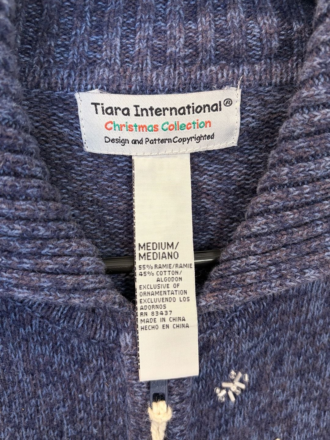 Vintage Tiara International Christmas Sweater M Beaded Snowflake Nordic Cardigan 4