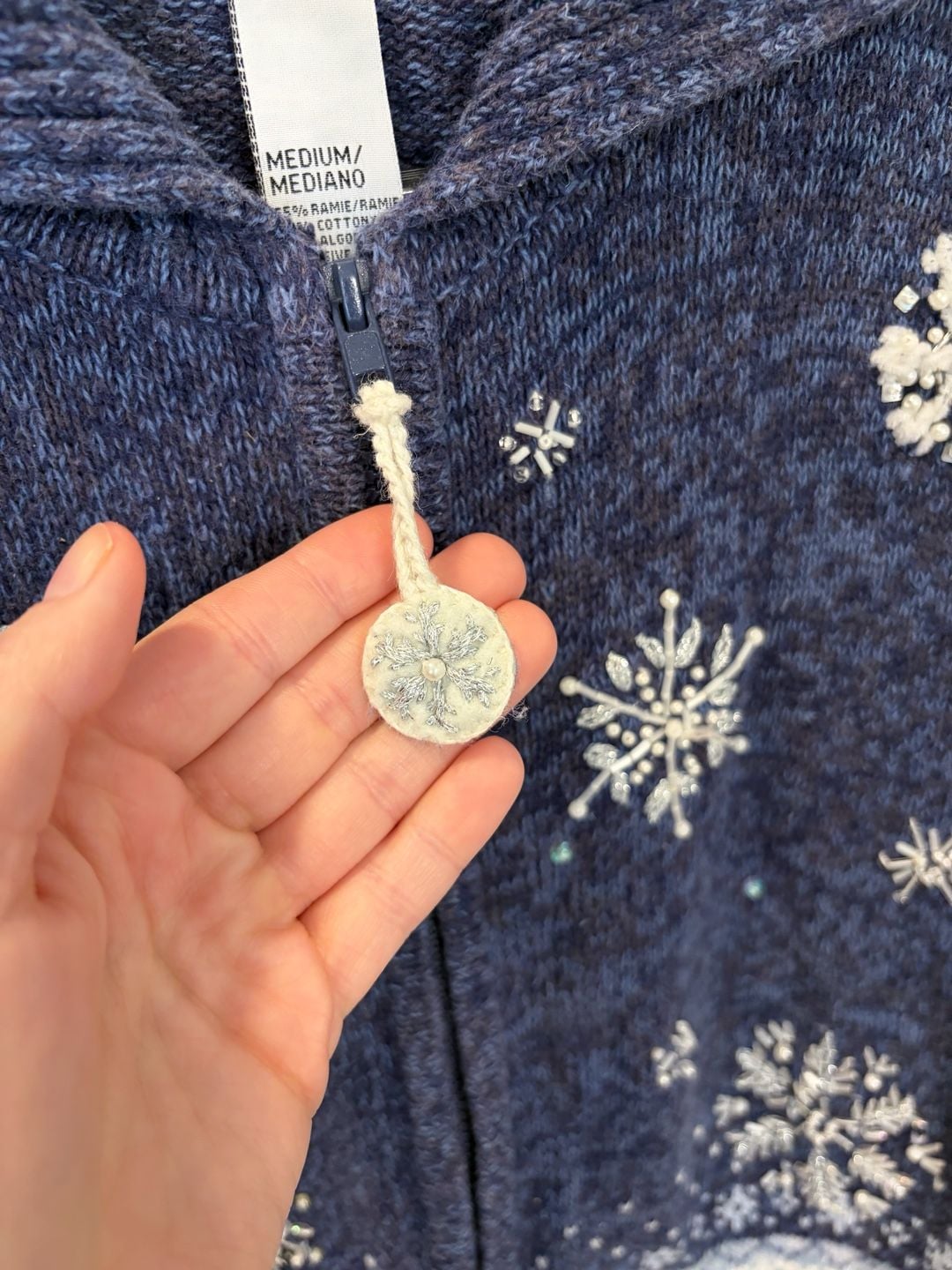 Vintage Tiara International Christmas Sweater M Beaded Snowflake Nordic Cardigan 5