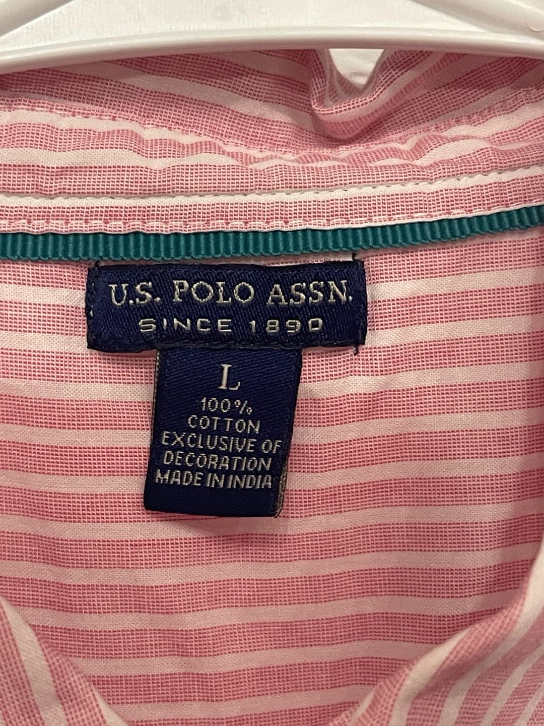 US Polo Assn Colorblock Striped Button Down Shirt Large Pink White Preppy 4