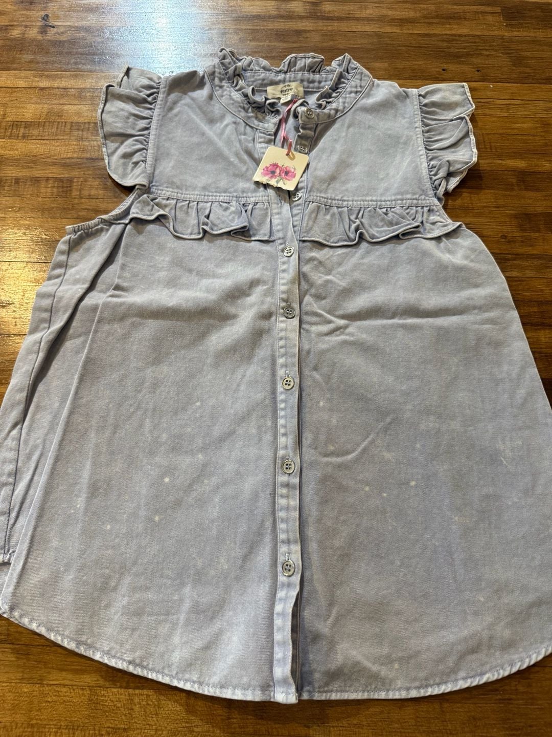 entro USA Denim Ruffle Tunic Top New Sz Med (k1) 2