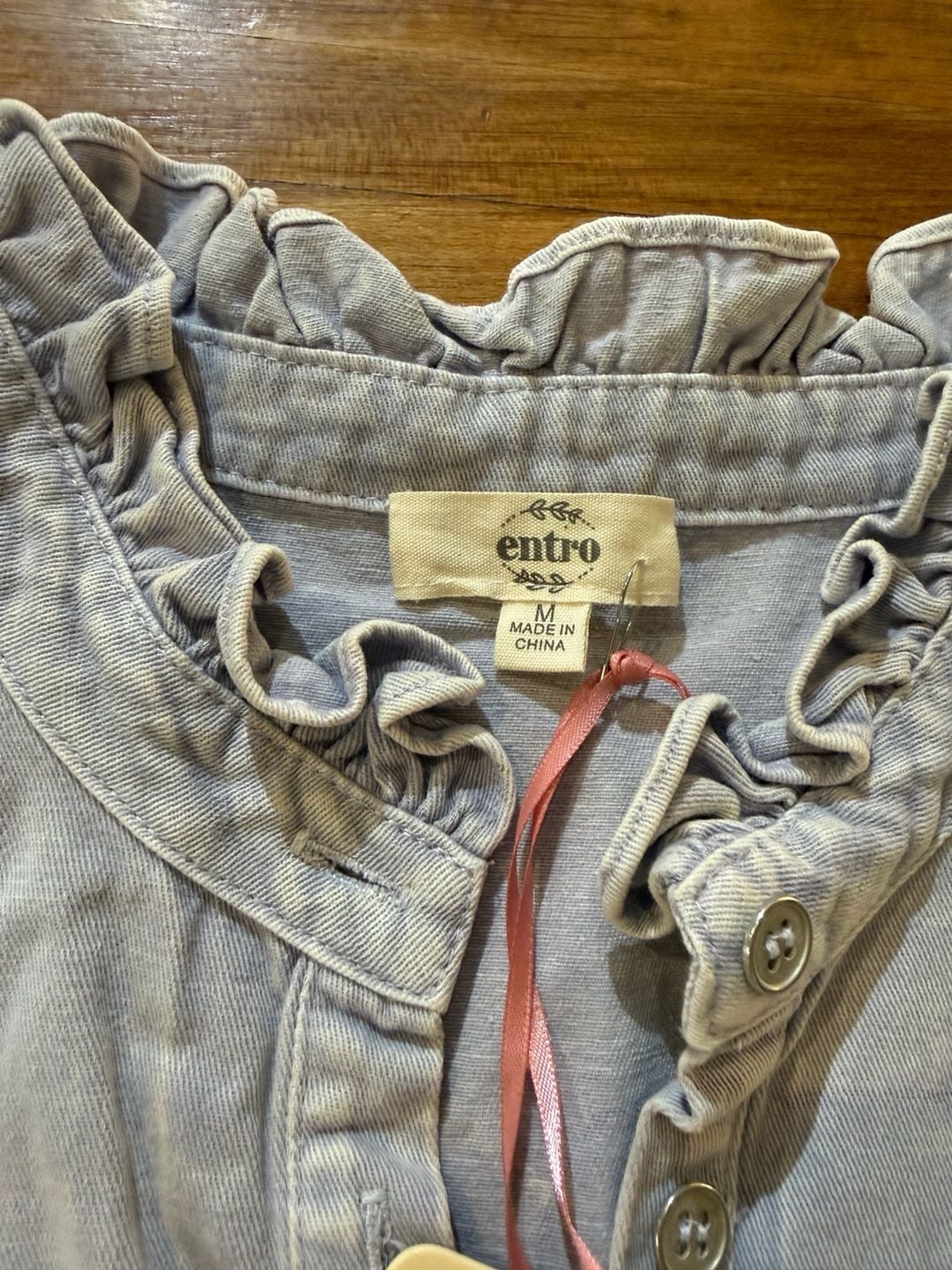 entro USA Denim Ruffle Tunic Top New Sz Med (k1) 3