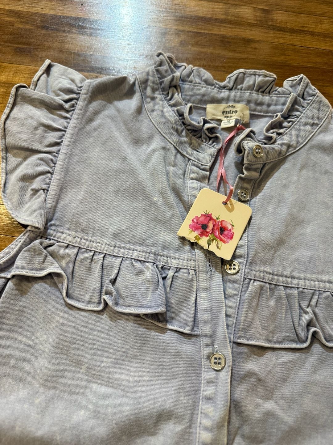 entro USA Denim Ruffle Tunic Top New Sz Med (k1) 4
