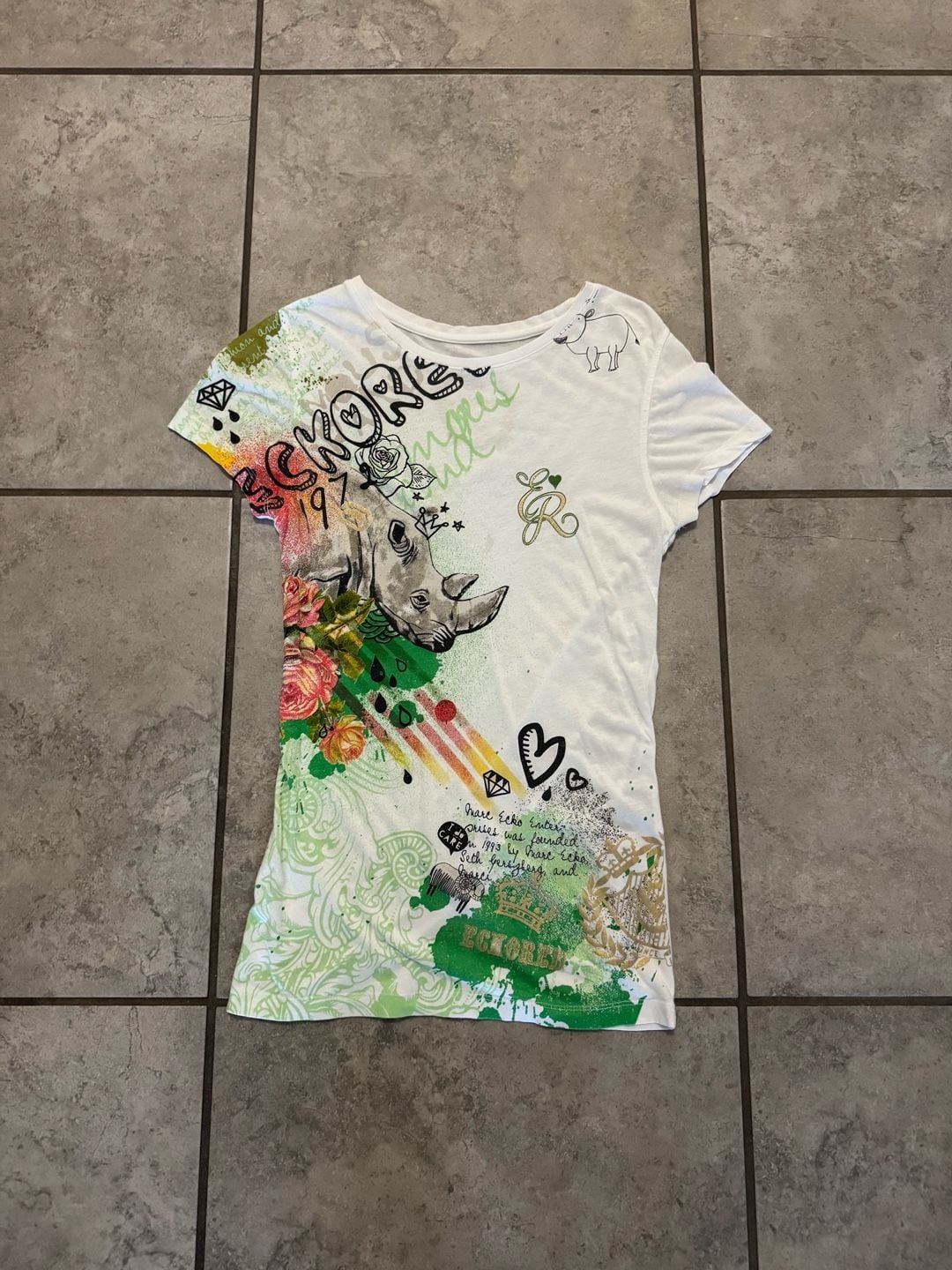 Ecko Red T-Shirt Size S White Graphic Rhino Y2K 2