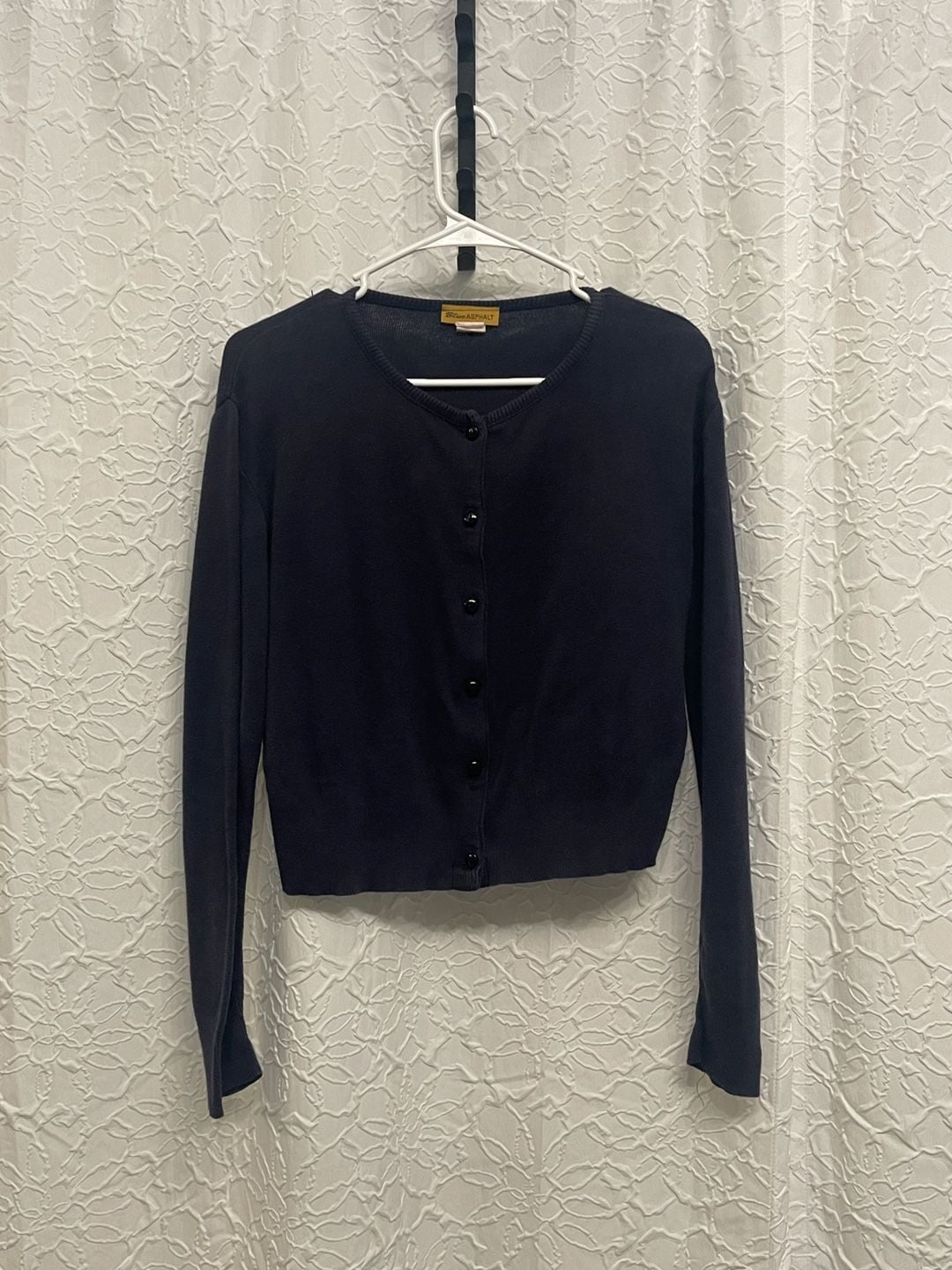 Vintage Y2K Blue Asphalt Navy Blue Button Up Cropped Cardigan Sweater L 2