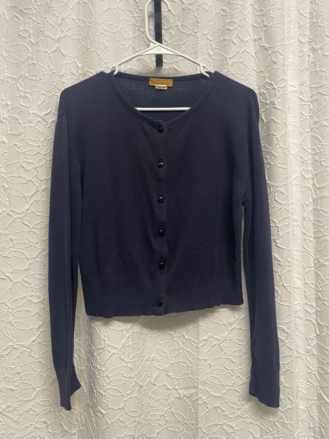 Vintage Y2K Blue Asphalt Navy Blue Button Up Cropped Cardigan Sweater L 6