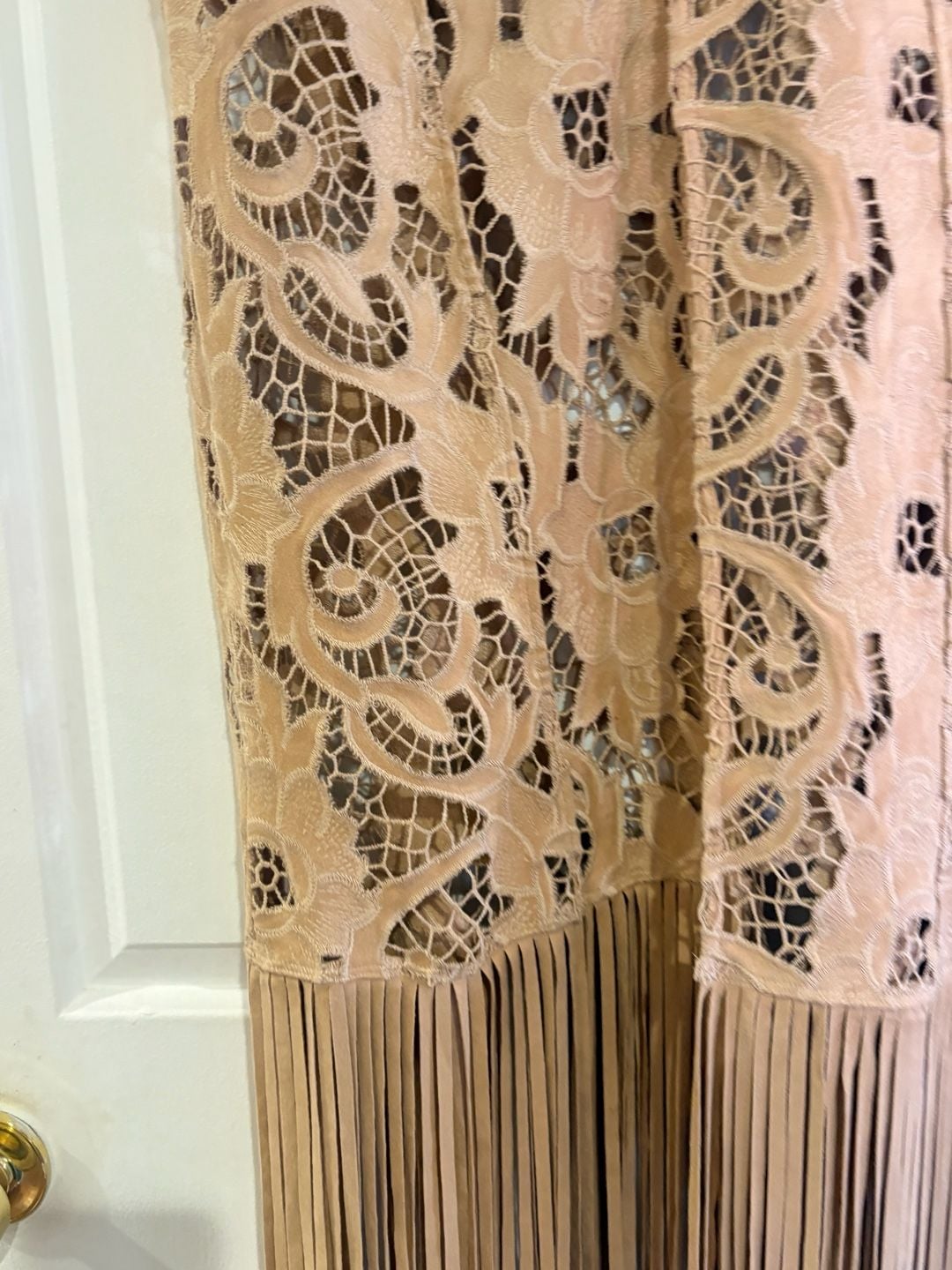 Shyanne Faux Suede Laser Cut Vest Size L Tan Fringe 3