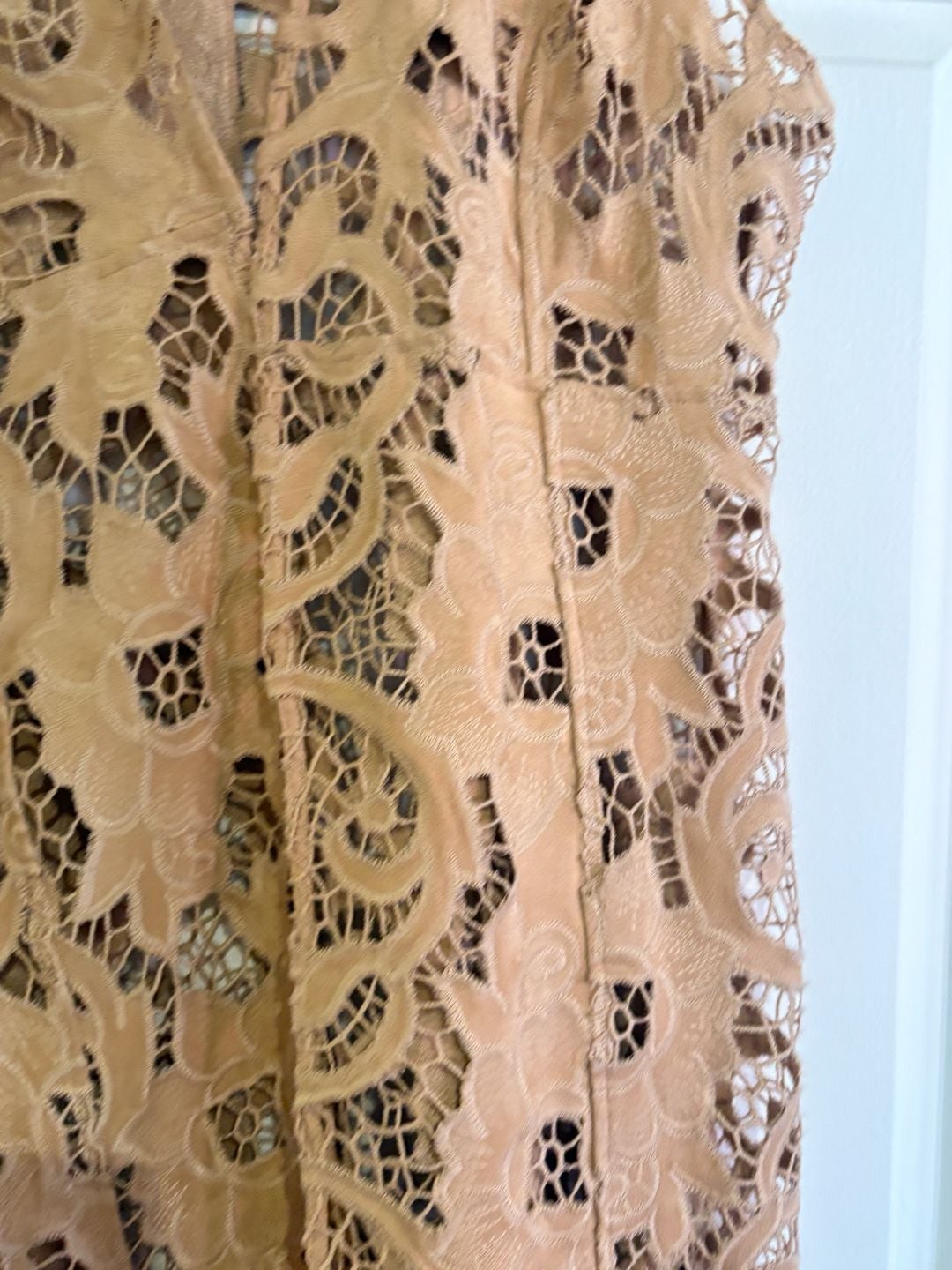 Shyanne Faux Suede Laser Cut Vest Size L Tan Fringe 4