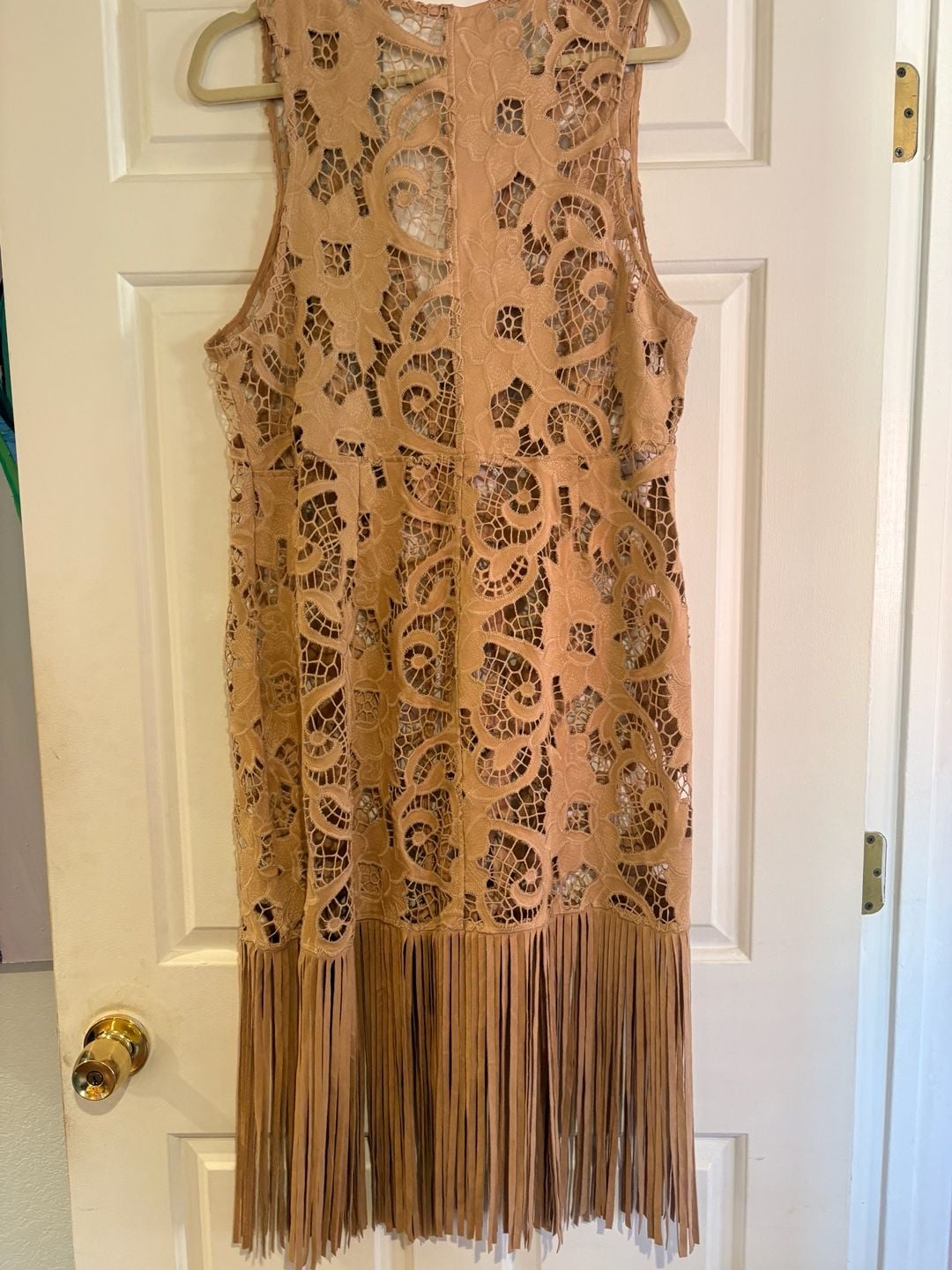 Shyanne Faux Suede Laser Cut Vest Size L Tan Fringe 9