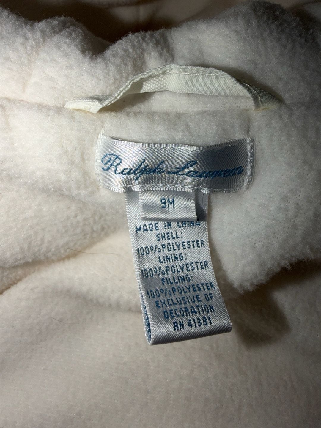 Ralph Lauren Quilted Bunting 9M White Snowsuit Hooded 7