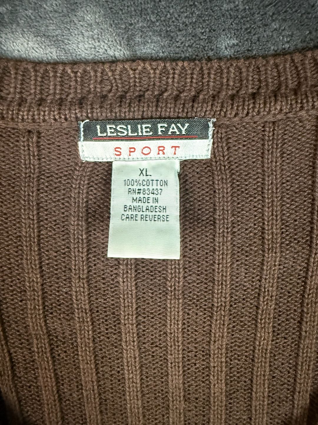 Women’s Leslie Fay Sport Cable Knit V-Neck Sweater Size XL Brown Cotton#175 4