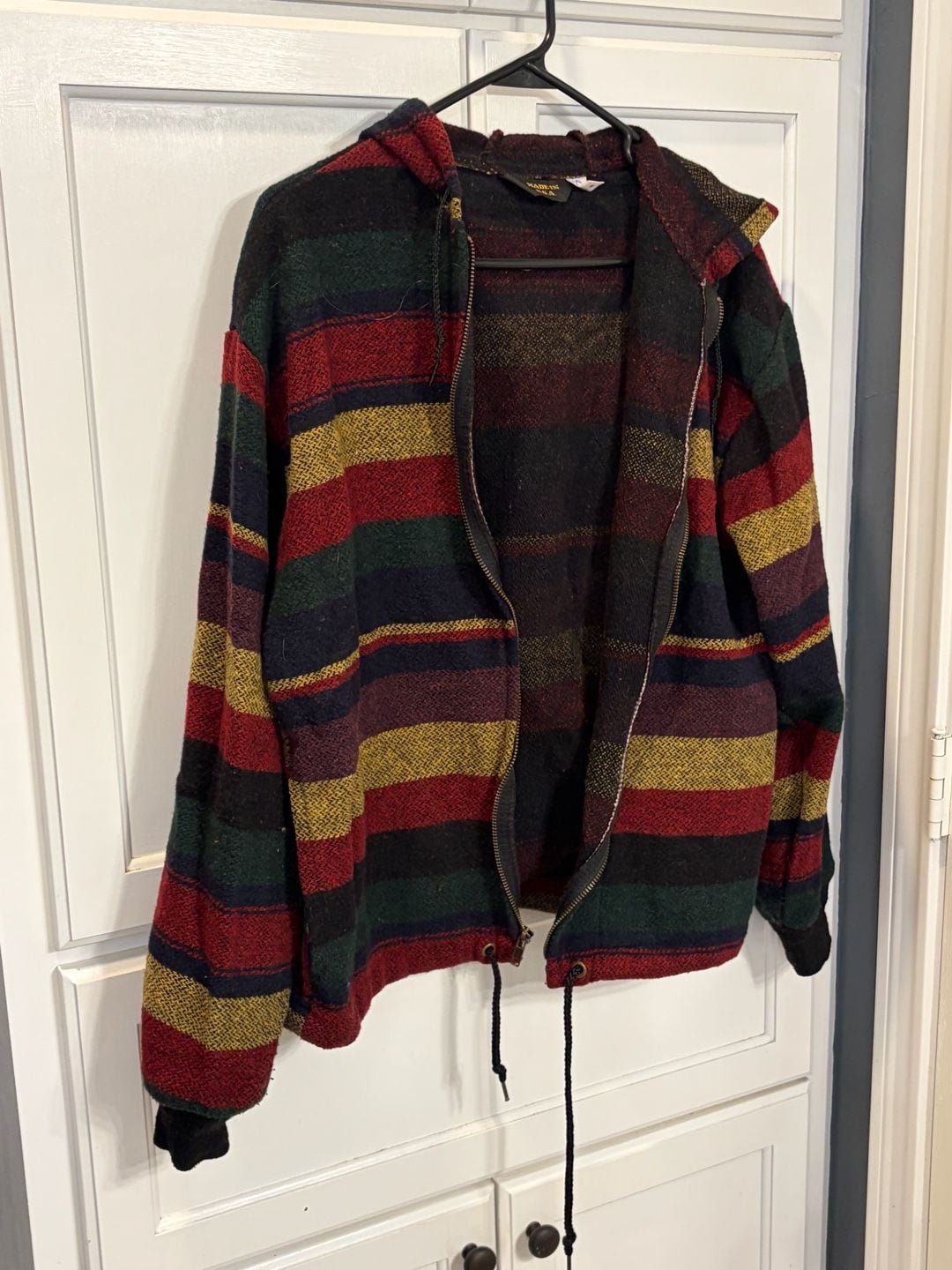 Vintage 90s Made in USA Baja Hoodie Jacket Medium Striped Woven Zip Grunge 2