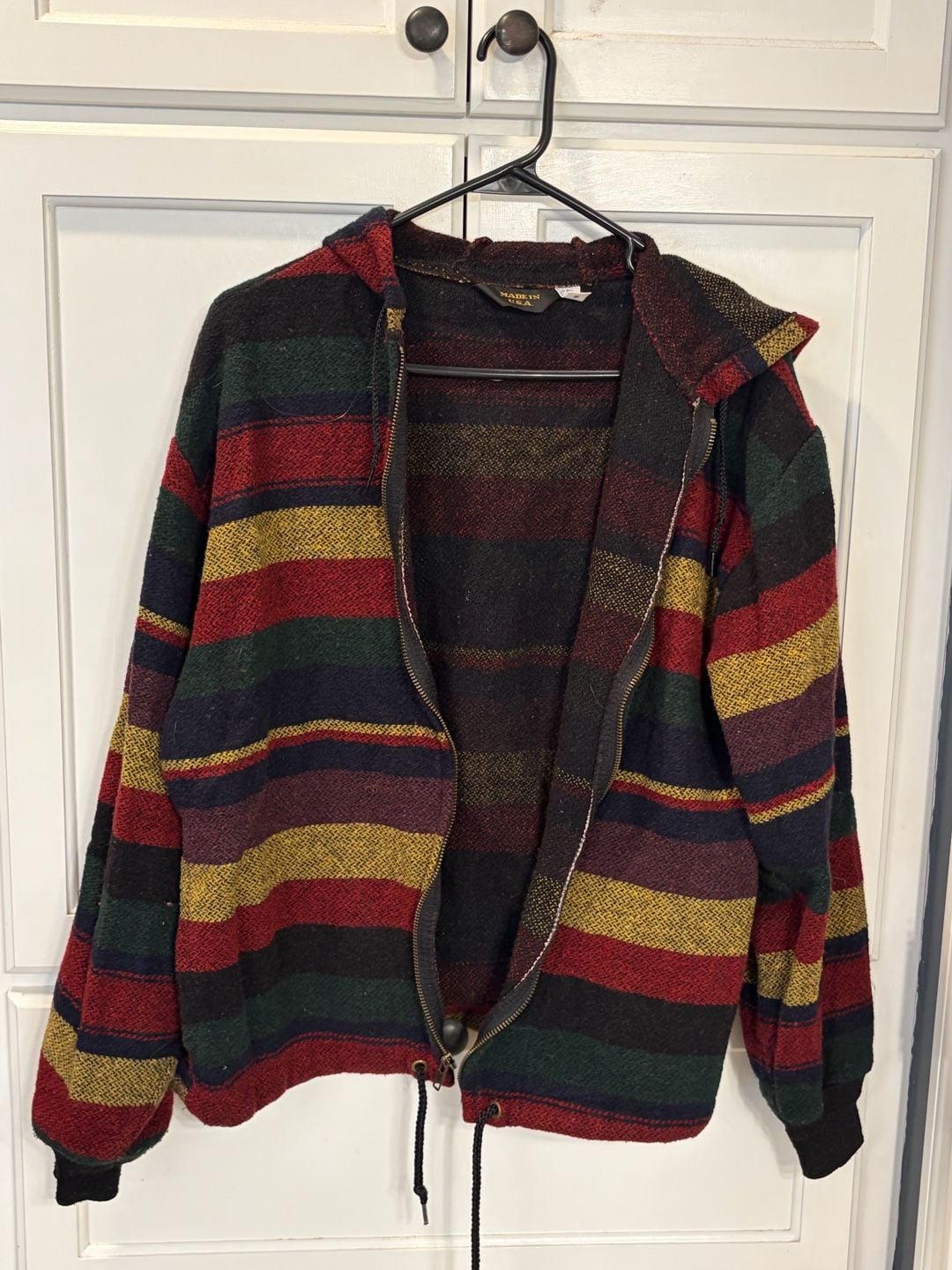 Vintage 90s Made in USA Baja Hoodie Jacket Medium Striped Woven Zip Grunge 3