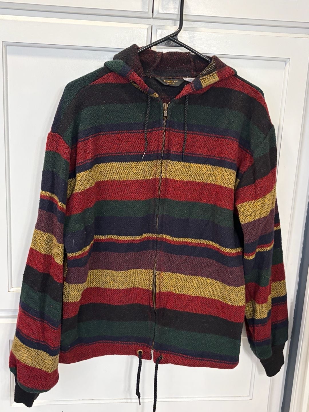 Vintage 90s Made in USA Baja Hoodie Jacket Medium Striped Woven Zip Grunge 6