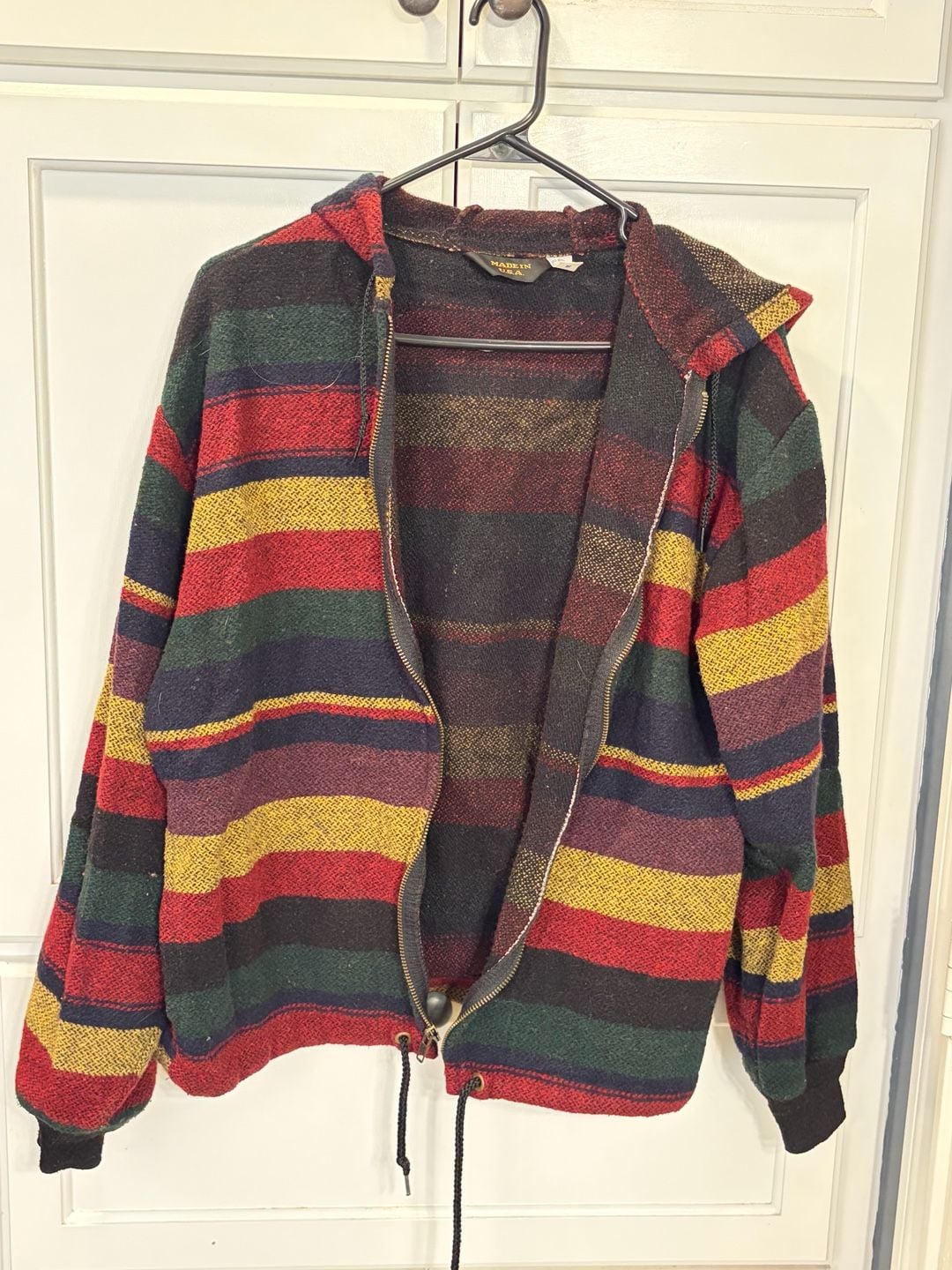 Vintage 90s Made in USA Baja Hoodie Jacket Medium Striped Woven Zip Grunge 8