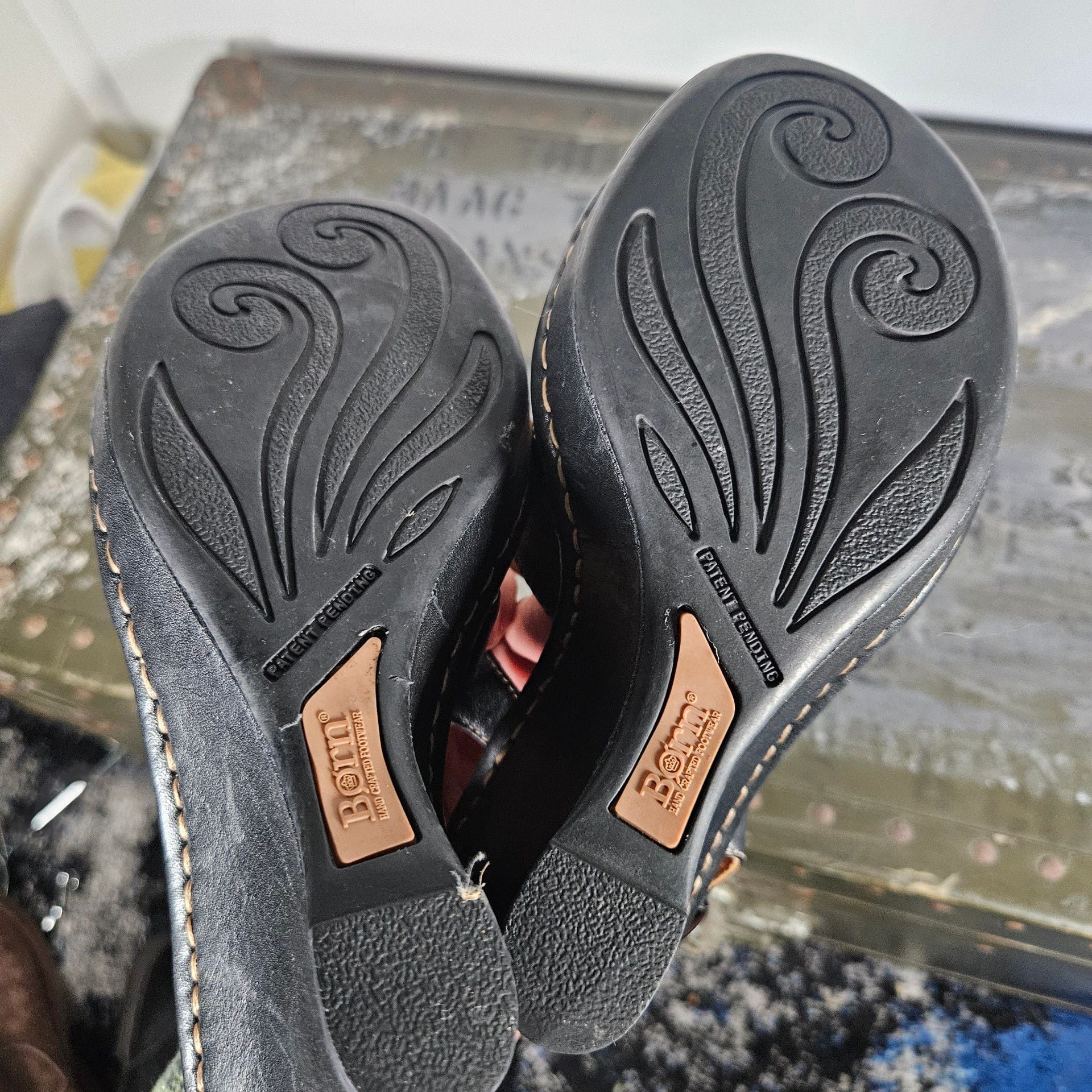 Born Wedge Sandals Size 6 Black Leather 8