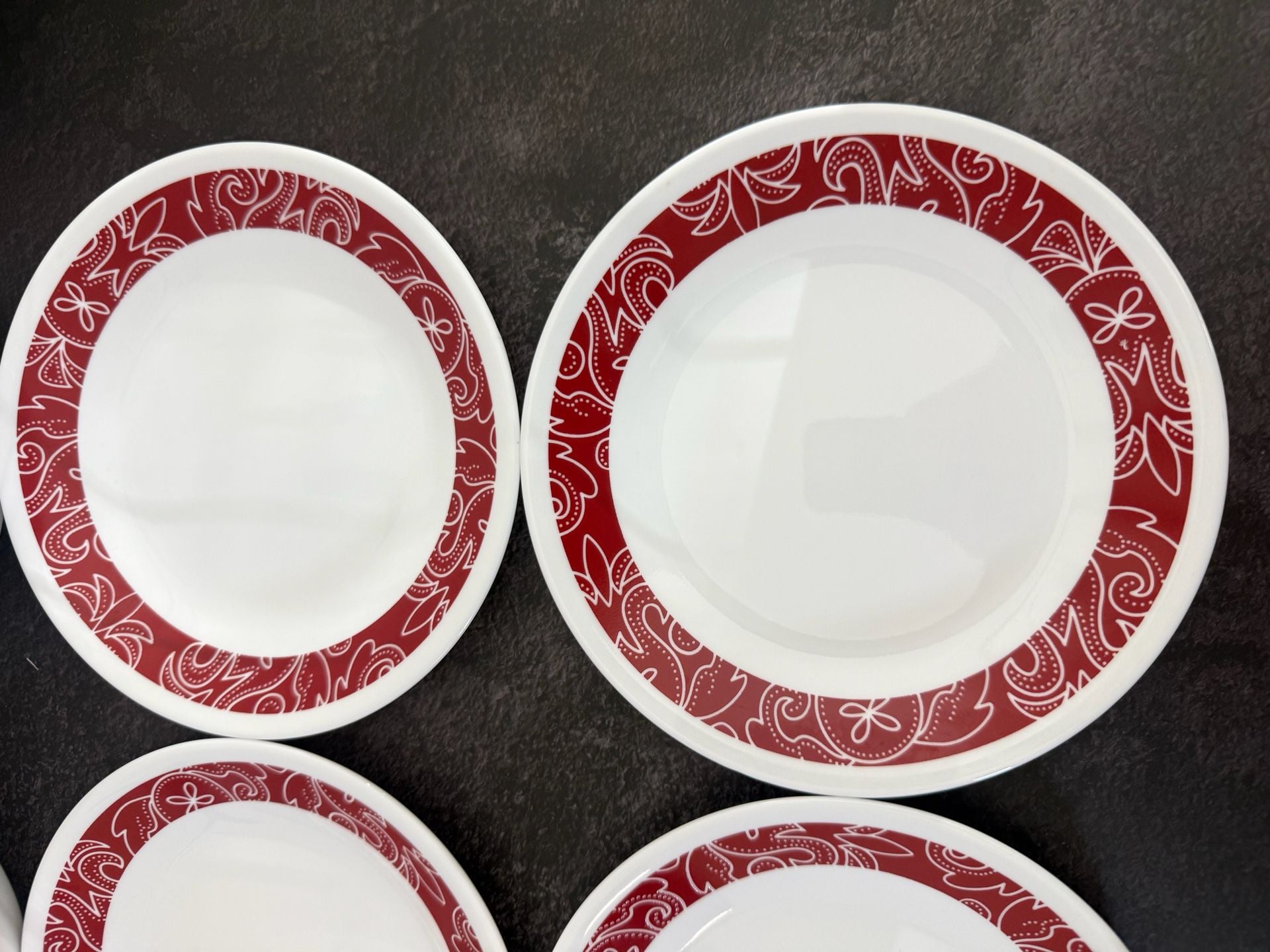 Corelle Vitrelle Bandhani Dinnerware Red White Paisley 3