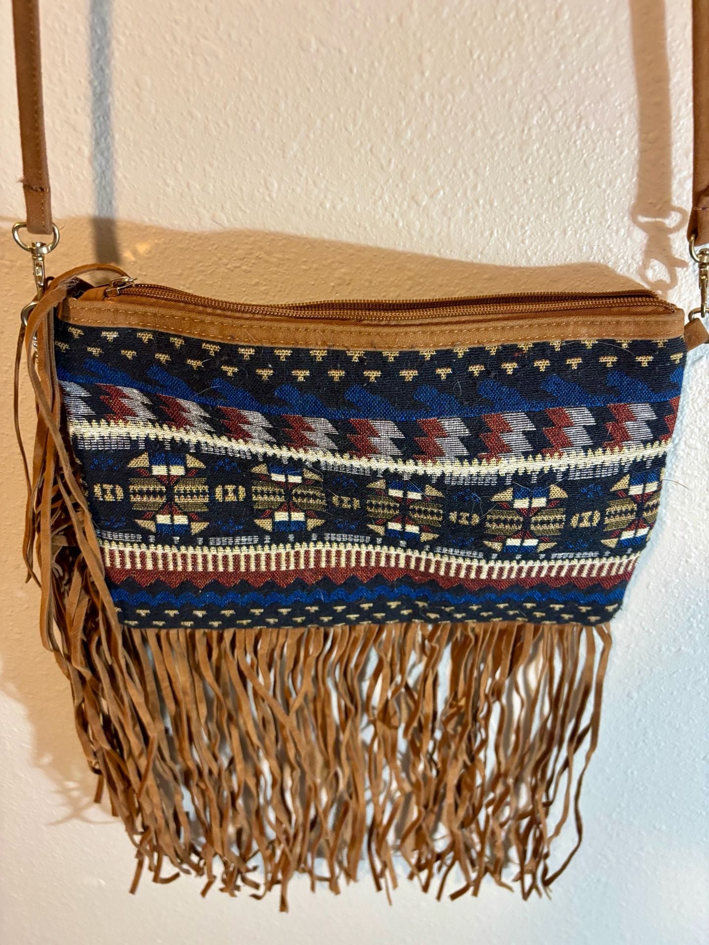 Boho Woven Aztec Pattern Fringe Crossbody Bag 2