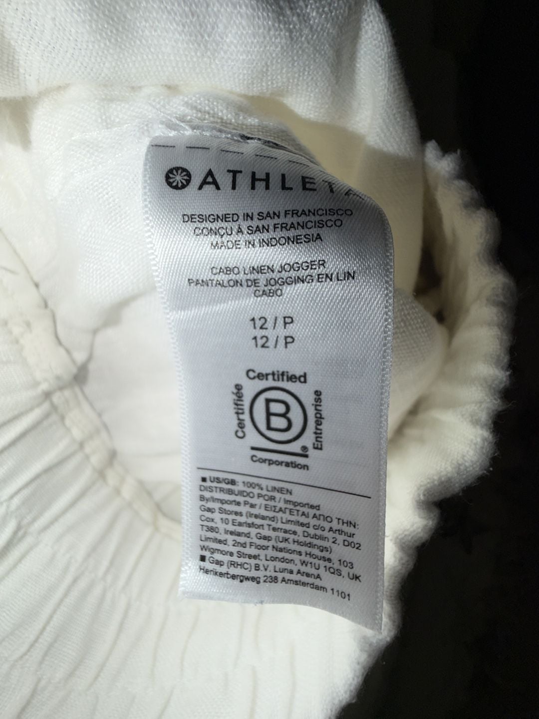 Athleta Cabo Linen Joggers Size 12/P White Drawstring Pants 8