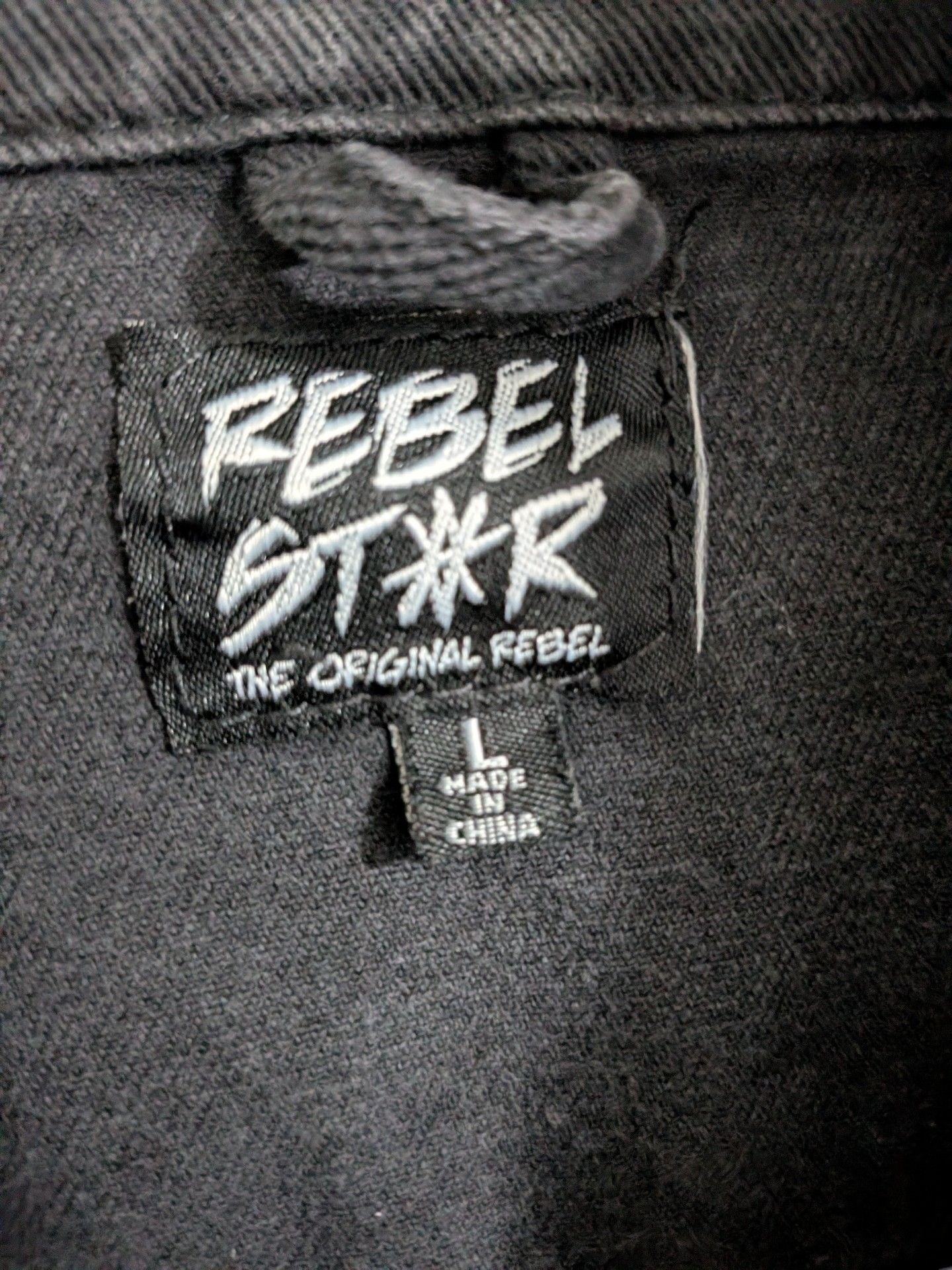 Rebel Star Denim Jacket Size L Black Rose Patches 7