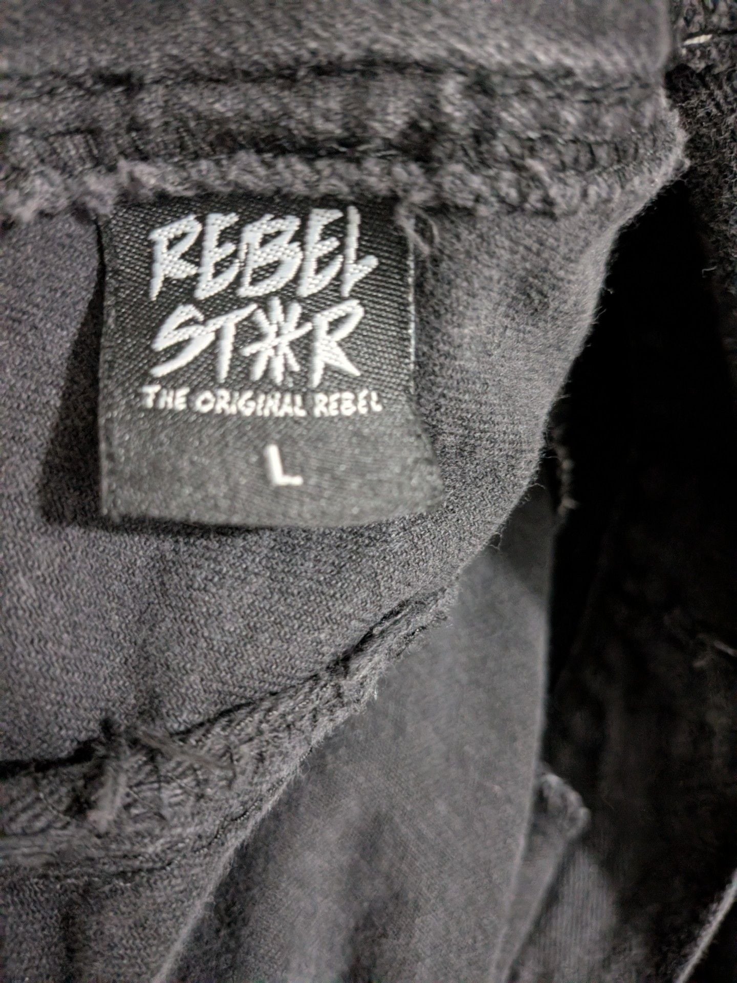 Rebel Star Denim Jacket Size L Black Rose Patches 10