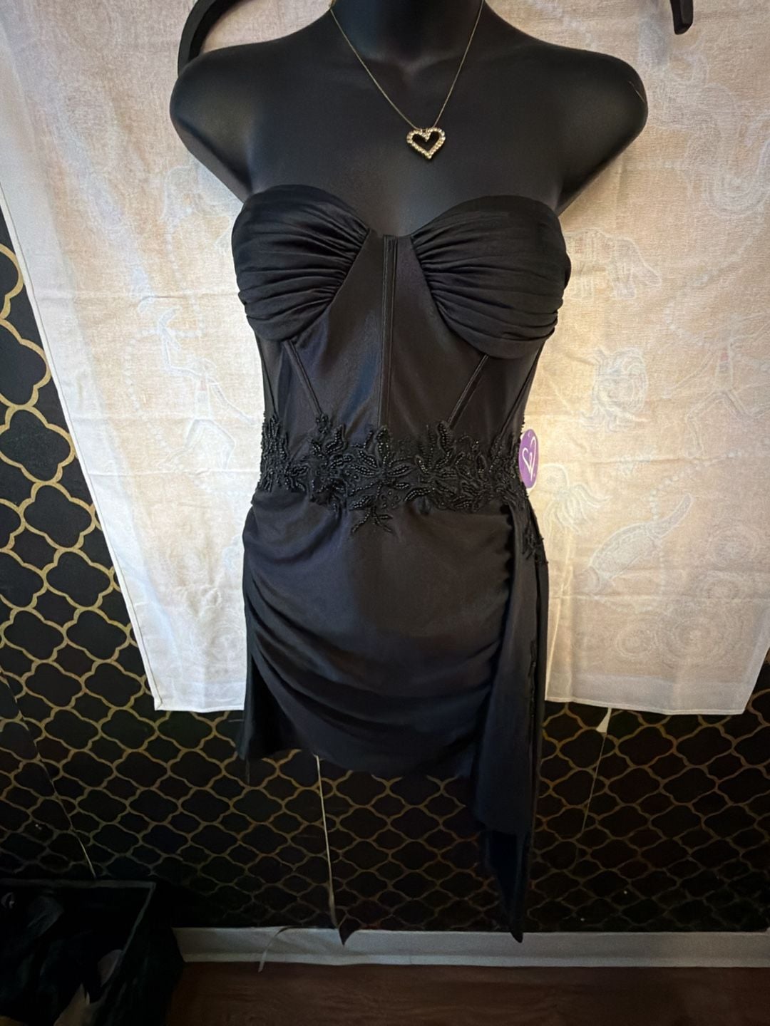 Windsor Harper Satin Corset Side Drape Mini Dress Black 2