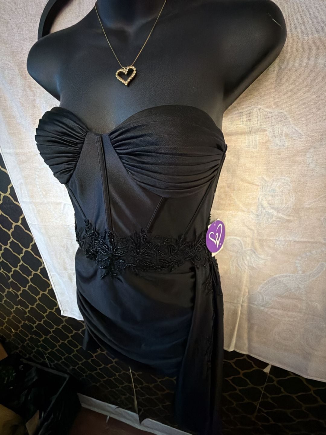 Windsor Harper Satin Corset Side Drape Mini Dress Black 3