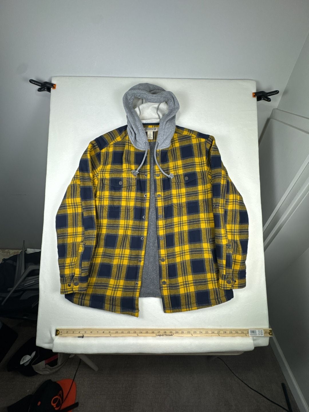 Duluth Trading Co Flannel Hooded Shirt Jacket Size L Yellow Plaid 2