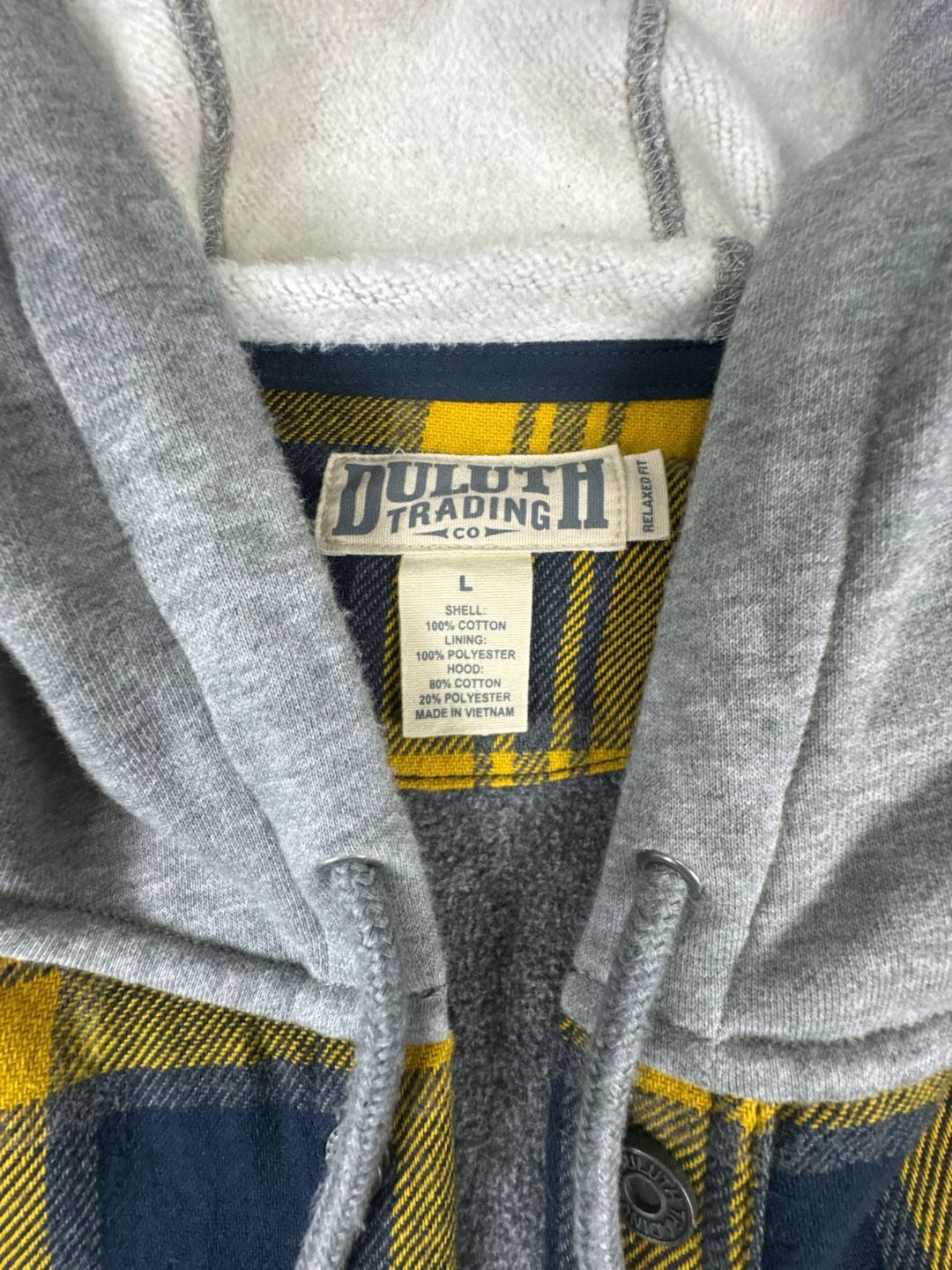 Duluth Trading Co Flannel Hooded Shirt Jacket Size L Yellow Plaid 3