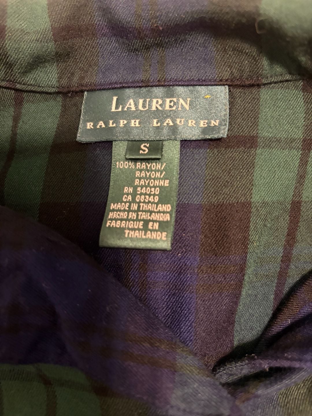 Lauren Ralph Lauren Plaid Button Down Shirt Size S Green Blue Rayon 3