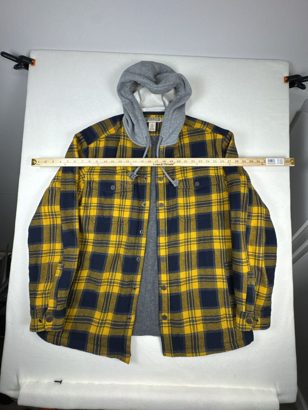 Duluth Trading Co Flannel Hooded Shirt Jacket Size L Yellow Plaid 6