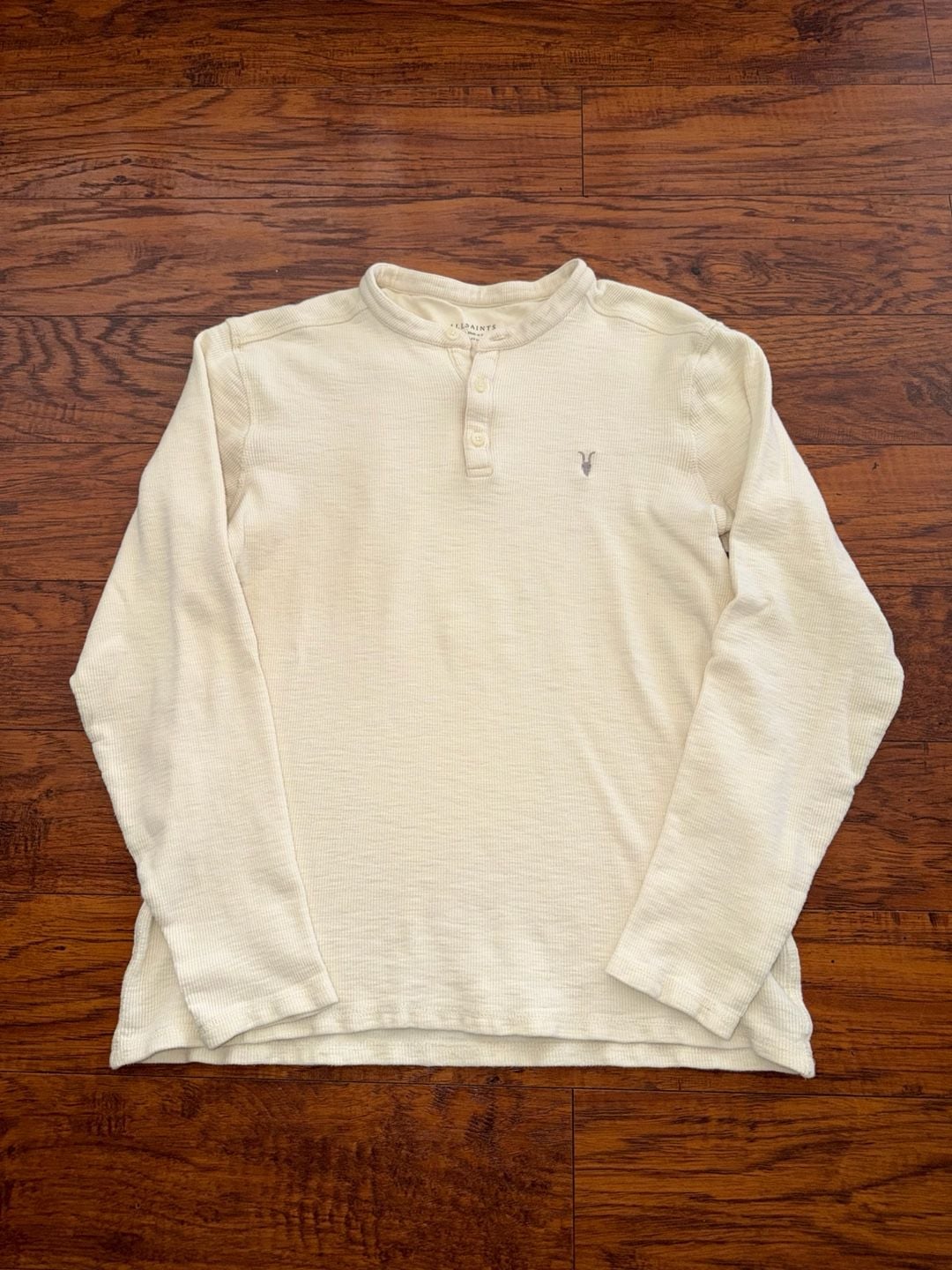 Allsaints Muse Long Sleeve Thermal Henley Size Small White Waffle Knit 2