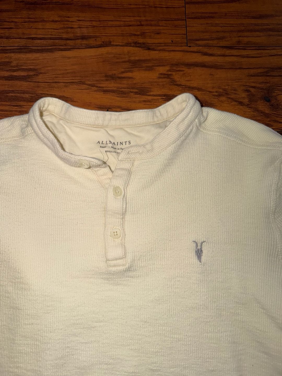 Allsaints Muse Long Sleeve Thermal Henley Size Small White Waffle Knit 3