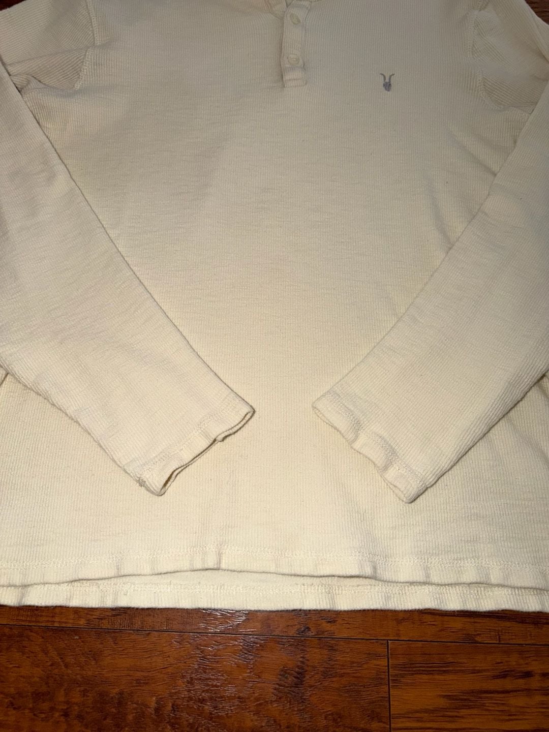 Allsaints Muse Long Sleeve Thermal Henley Size Small White Waffle Knit 4