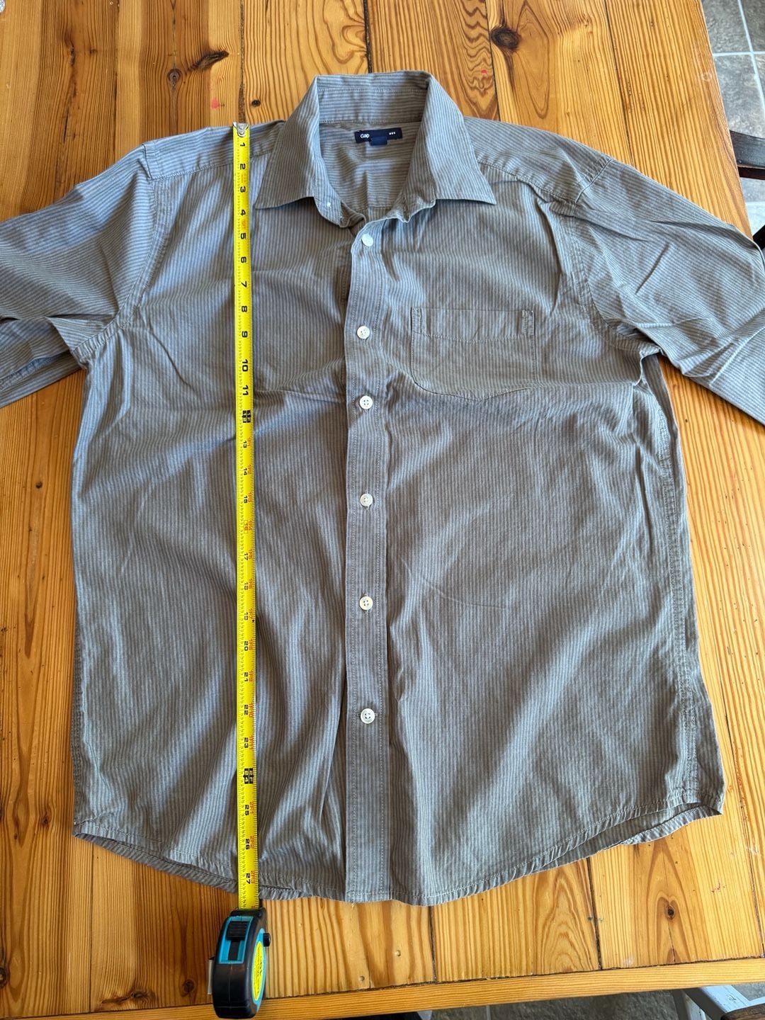 Gap Long Sleeve Button Up Shirt Size M Striped Gray Pocket Casual 5