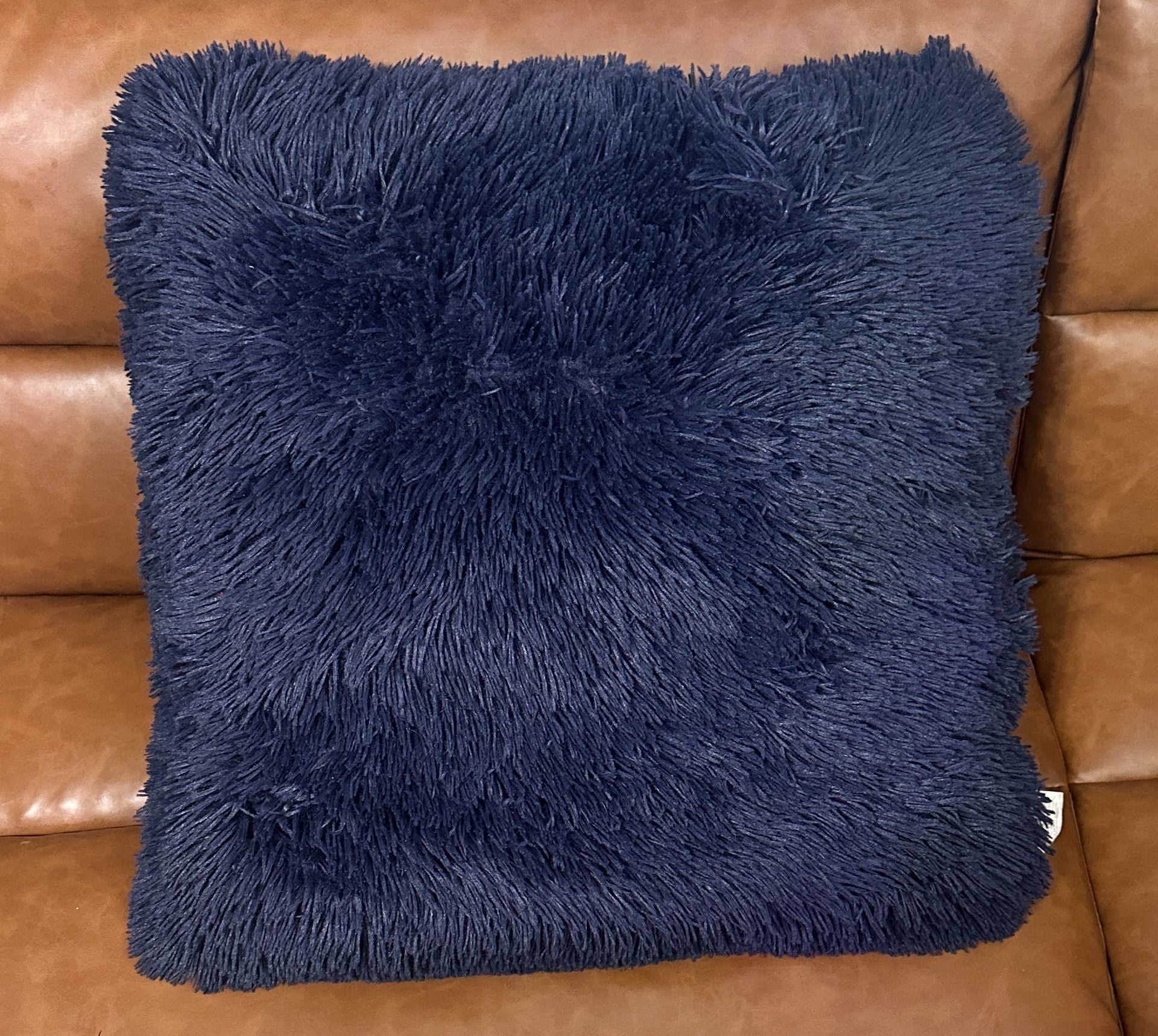 Artisan Shaggy Faux Fur Decorative Throw Pillow Dark Blue 1