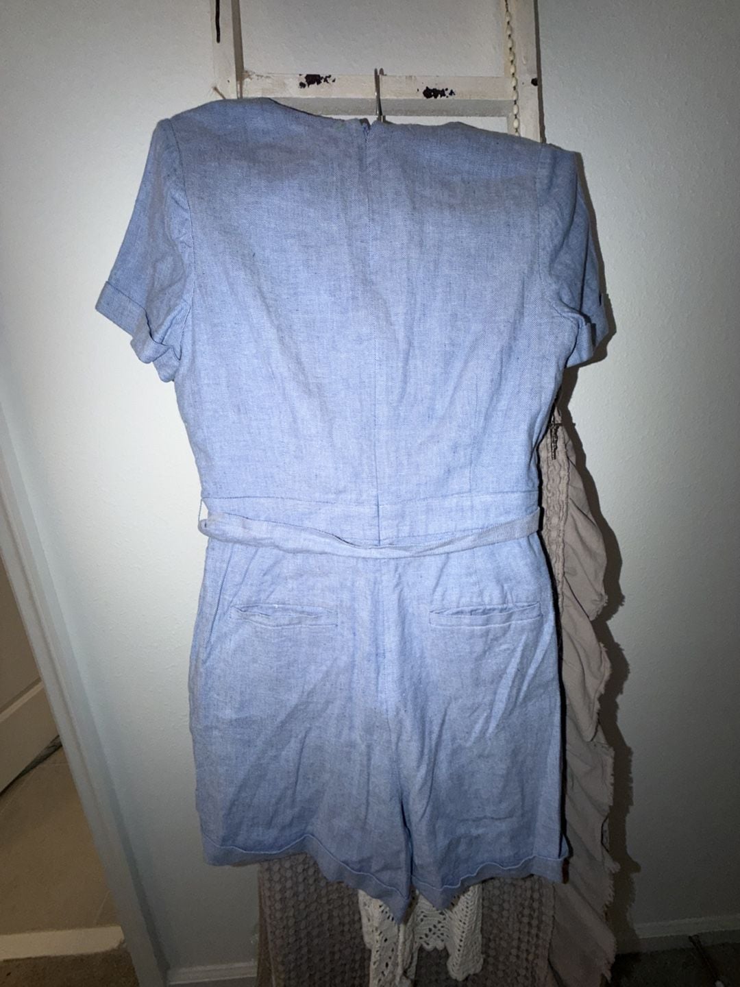 Banana Republic Romper Size 2 Blue Linen Cotton Blend Wrap Tie Waist 7