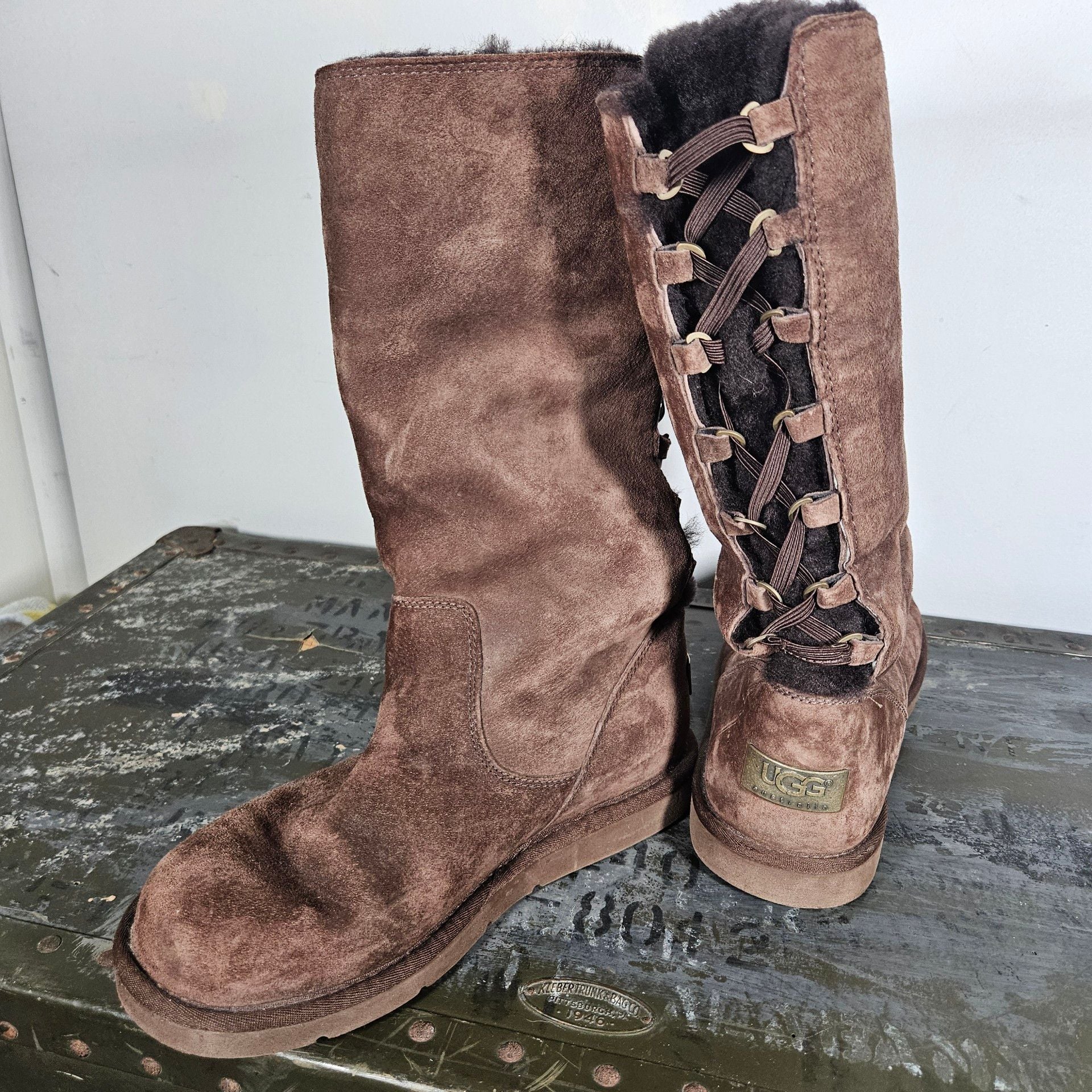 Ugg Roseberry Tall Boots Brown Suede Lace-Up 2
